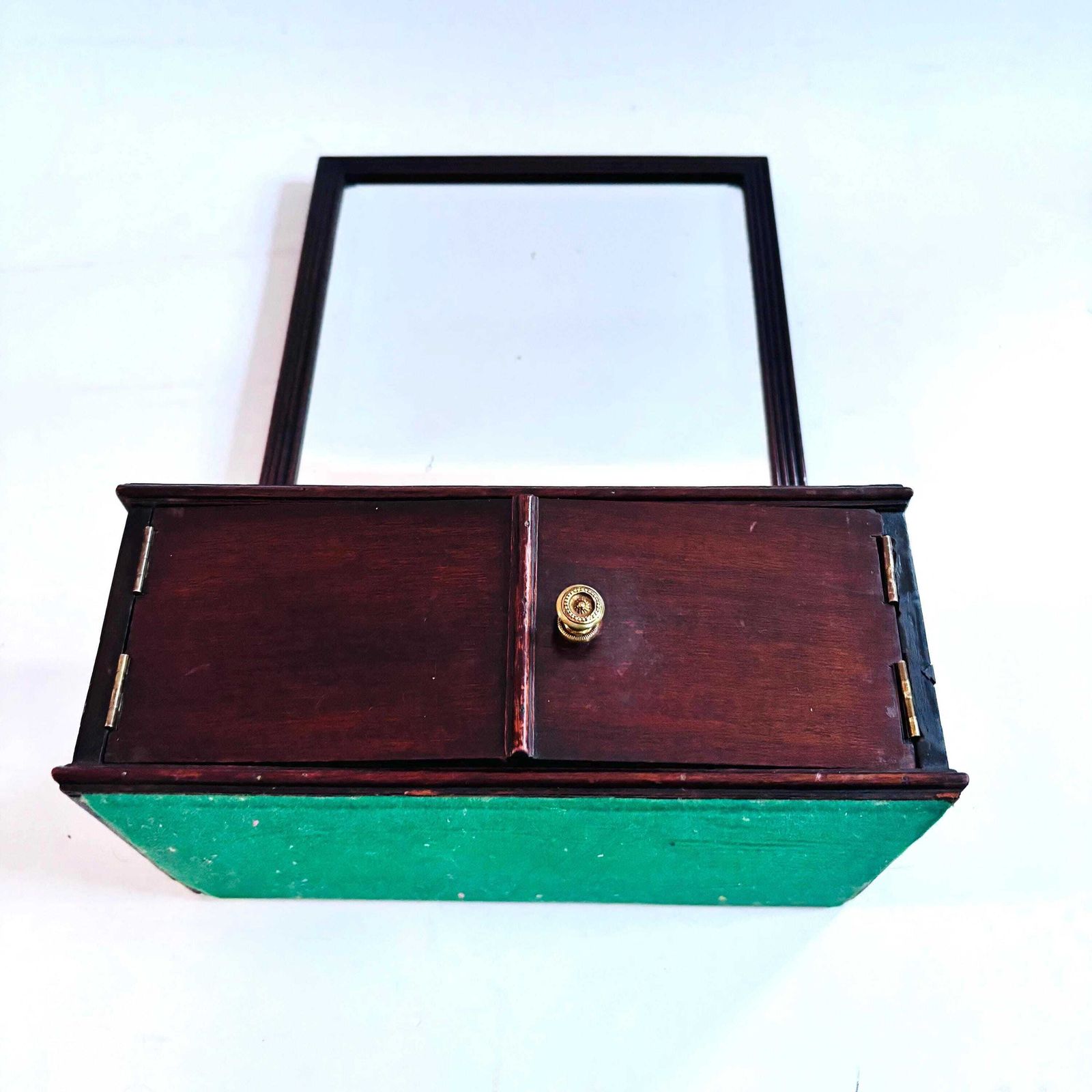 Antique Georgian Revival 1880 1910 Mahogany Bevelled Dressing Table Mirror With Cupboard   Door Ajar photo furniture
