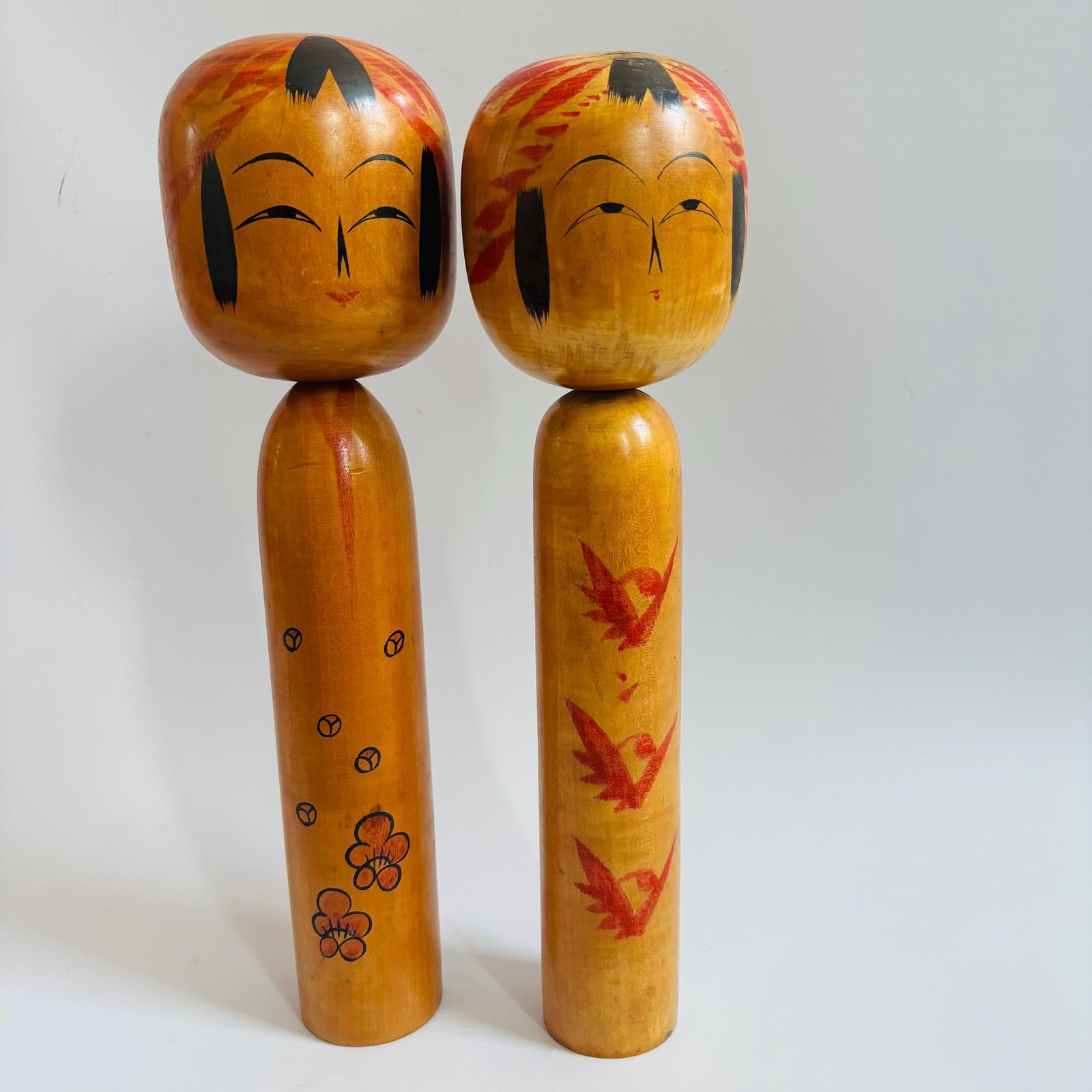 photo for sale 1950s Large Kokeshi Doll Pair: Signed Japanese Folk Art.