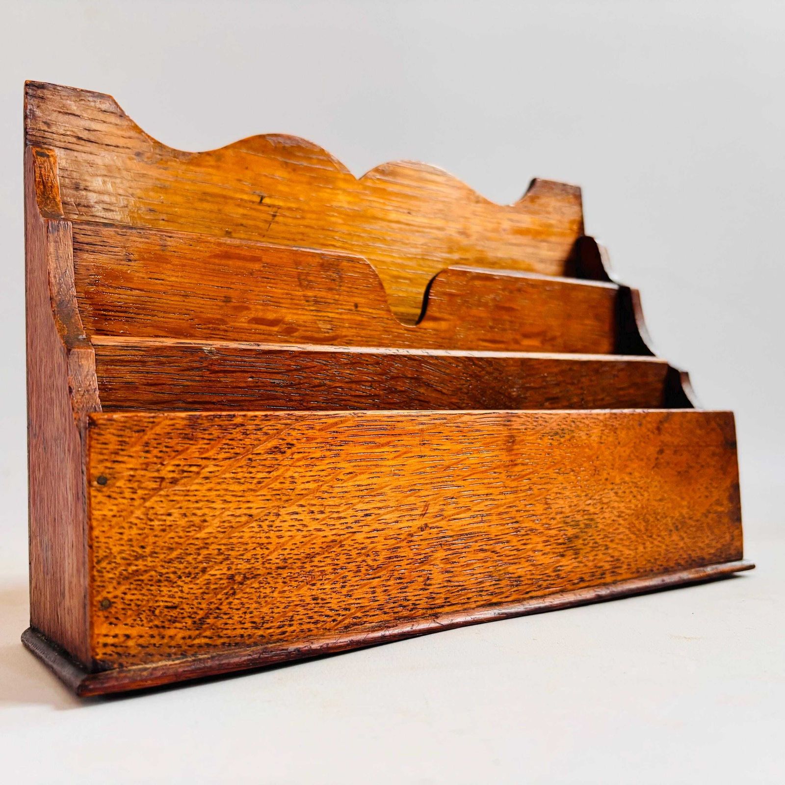 Antique Oak Letter Rack | Small Edwardian Desk Organiser | Solid Oak Mail Holder
