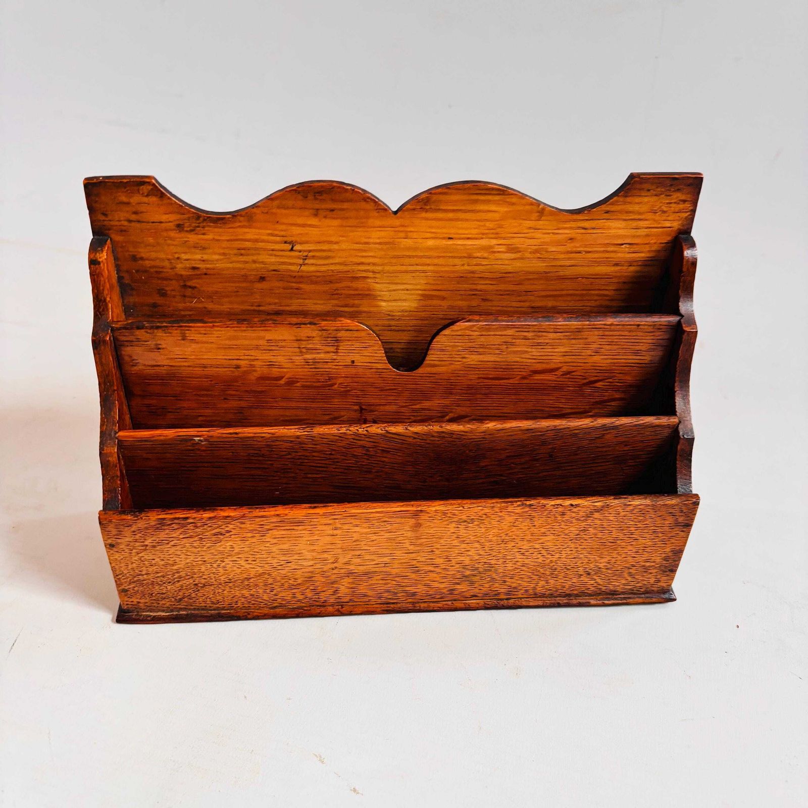 Home Decor Antique Oak Letter Rack | Small Edwardian Desk Organiser | Solid Oak Mail Holder photo