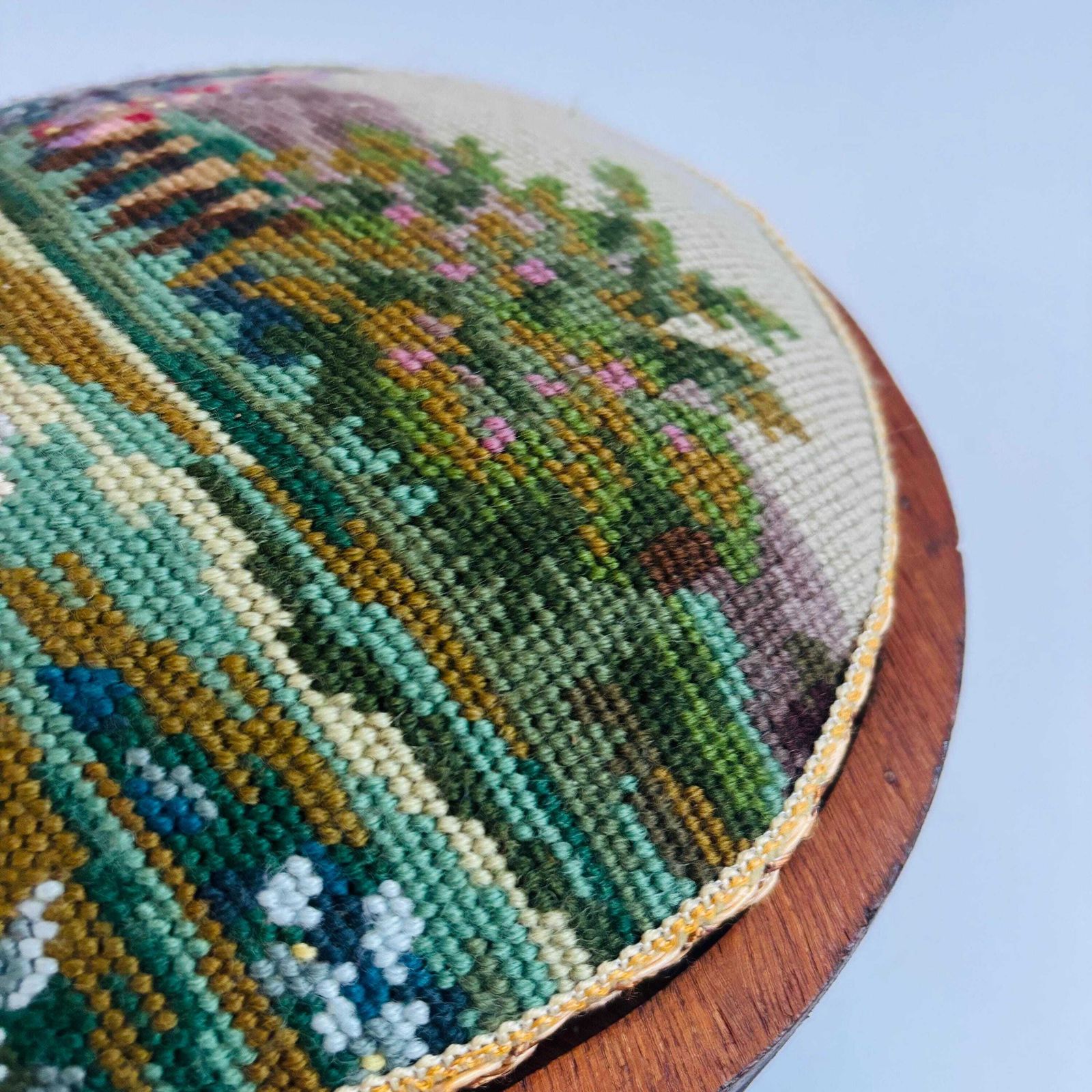 photo buy Pair Of Tapestry Needlepoint Victorian Foot Stools /Meditation Antique