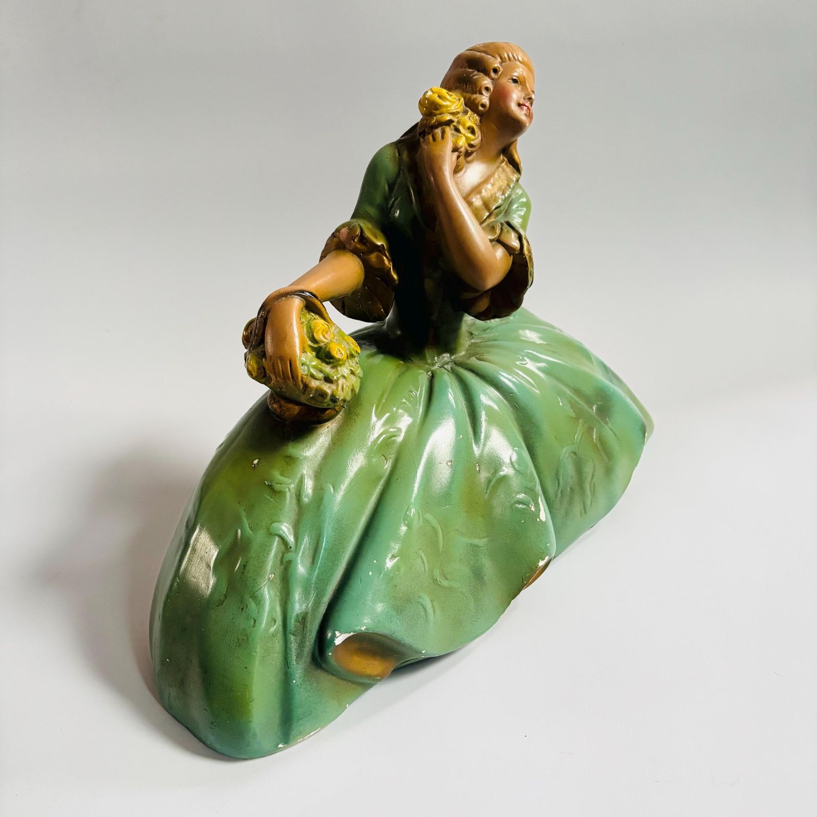 Vintage 1939 Chalkware Lady Figurine: Art Deco Victorian Style. photo vinterior