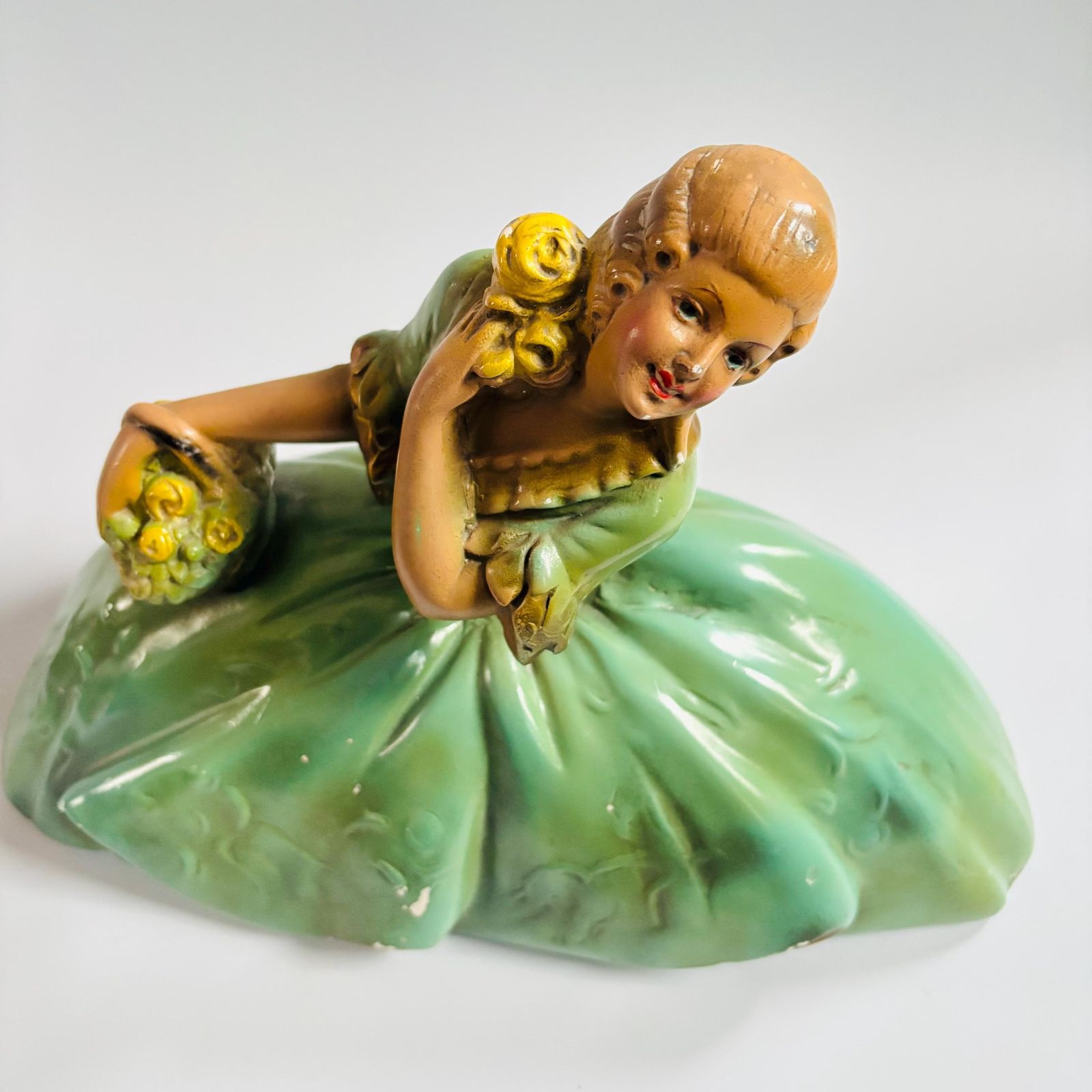 Vintage 1939 Chalkware Lady Figurine: Art Deco Victorian Style. photo vintage