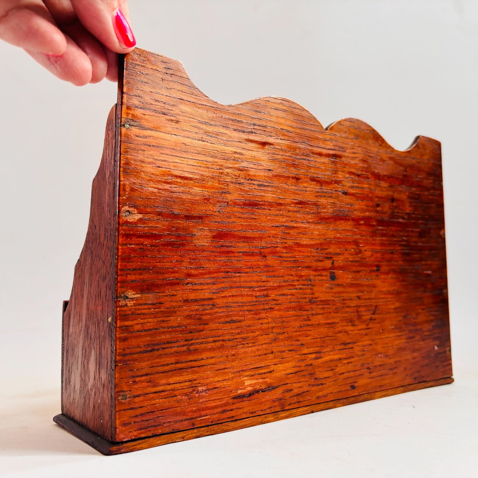 Antique Oak Letter Rack | Small Edwardian Desk Organiser | Solid Oak Mail Holder photo 115.0