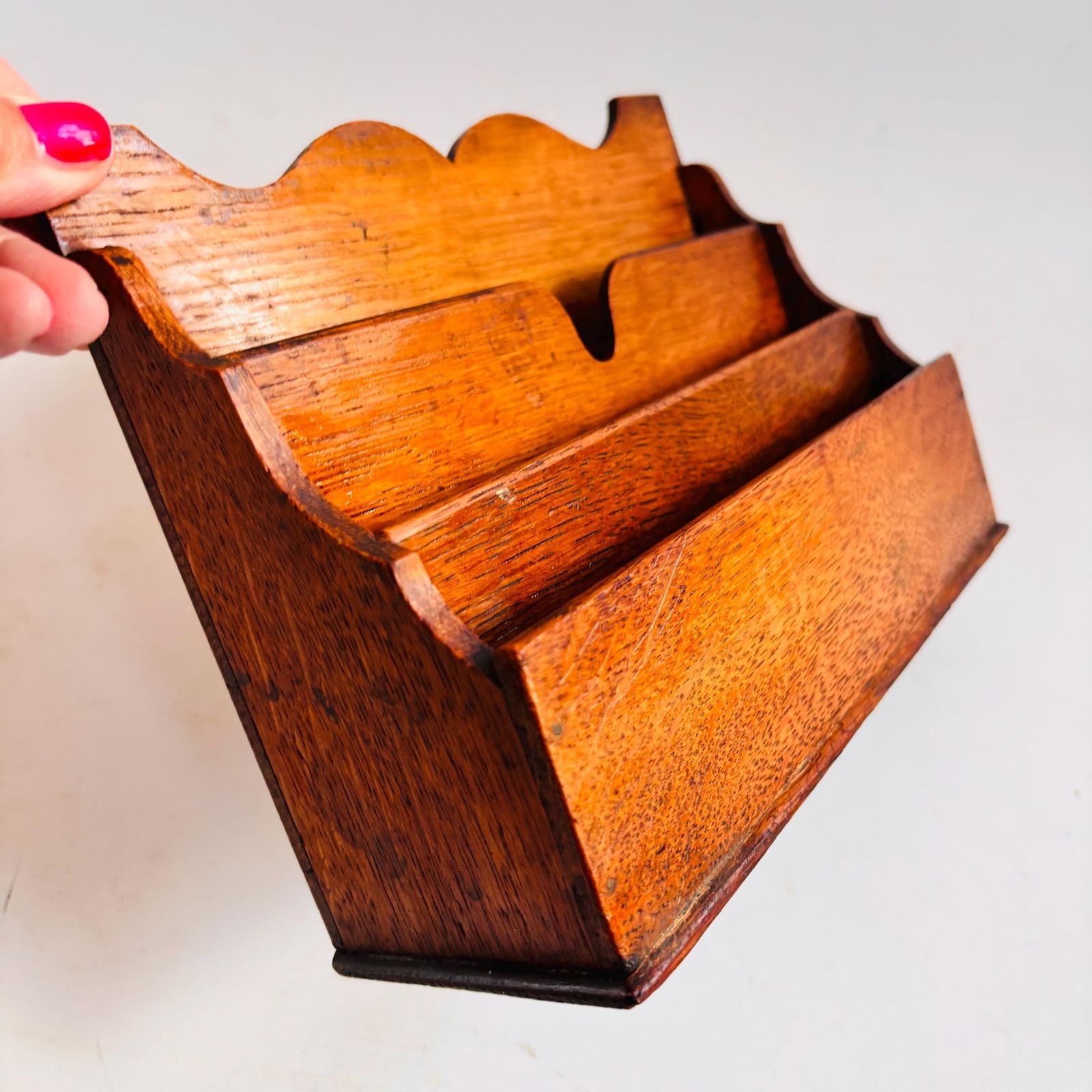 photo vinterior Antique Oak Letter Rack | Small Edwardian Desk Organiser | Solid Oak Mail Holder