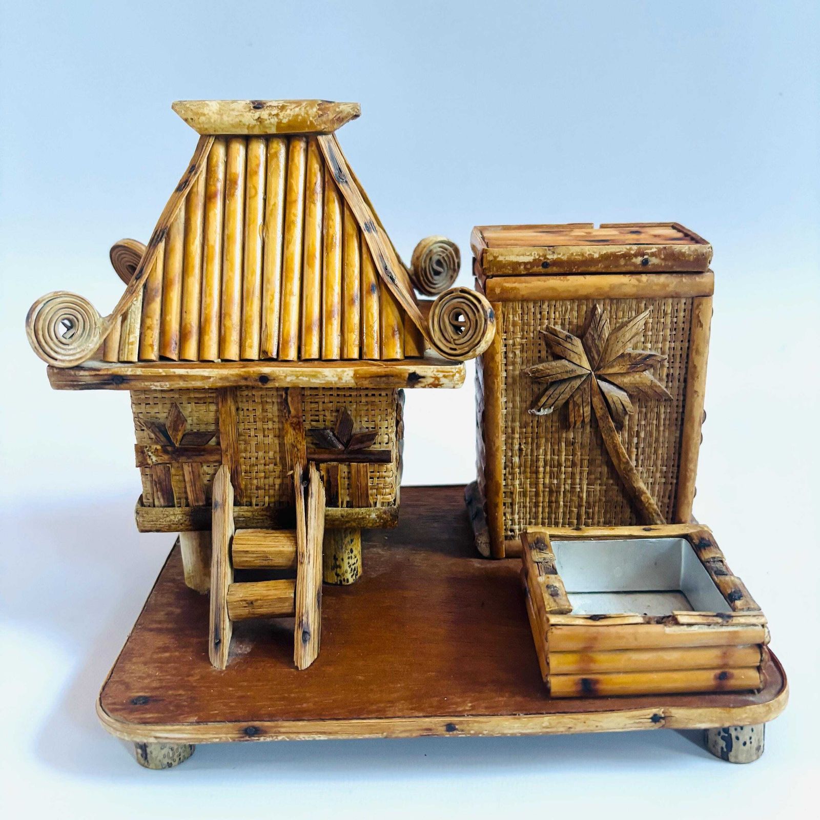 Kitsch Bamboo Ashtray & Cigarette Holder, Handmade Hawaii Souvenir