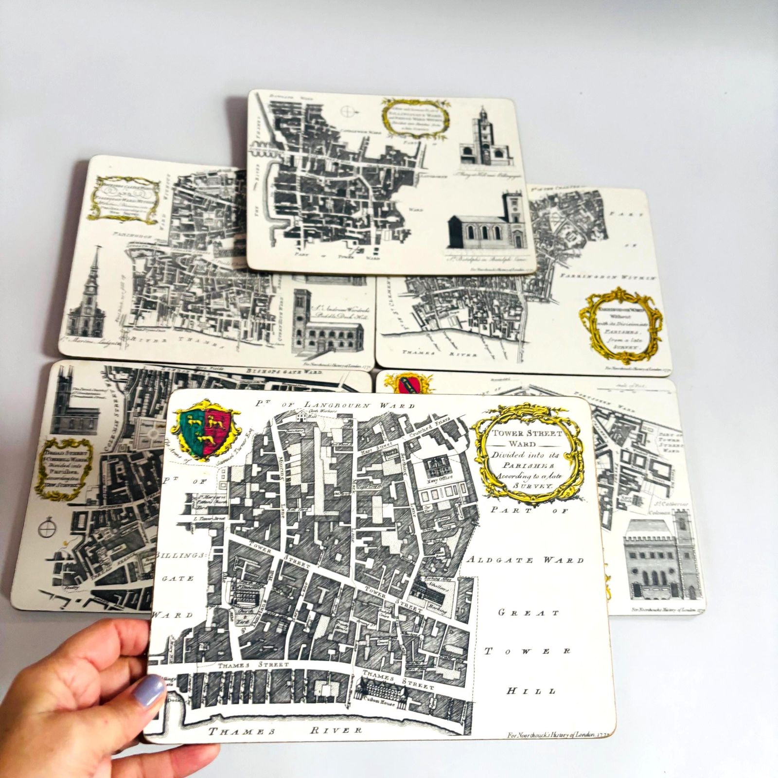 Vintage London Map Placemats: Set Of 6 Retro Adsum Of Exeter Mats.