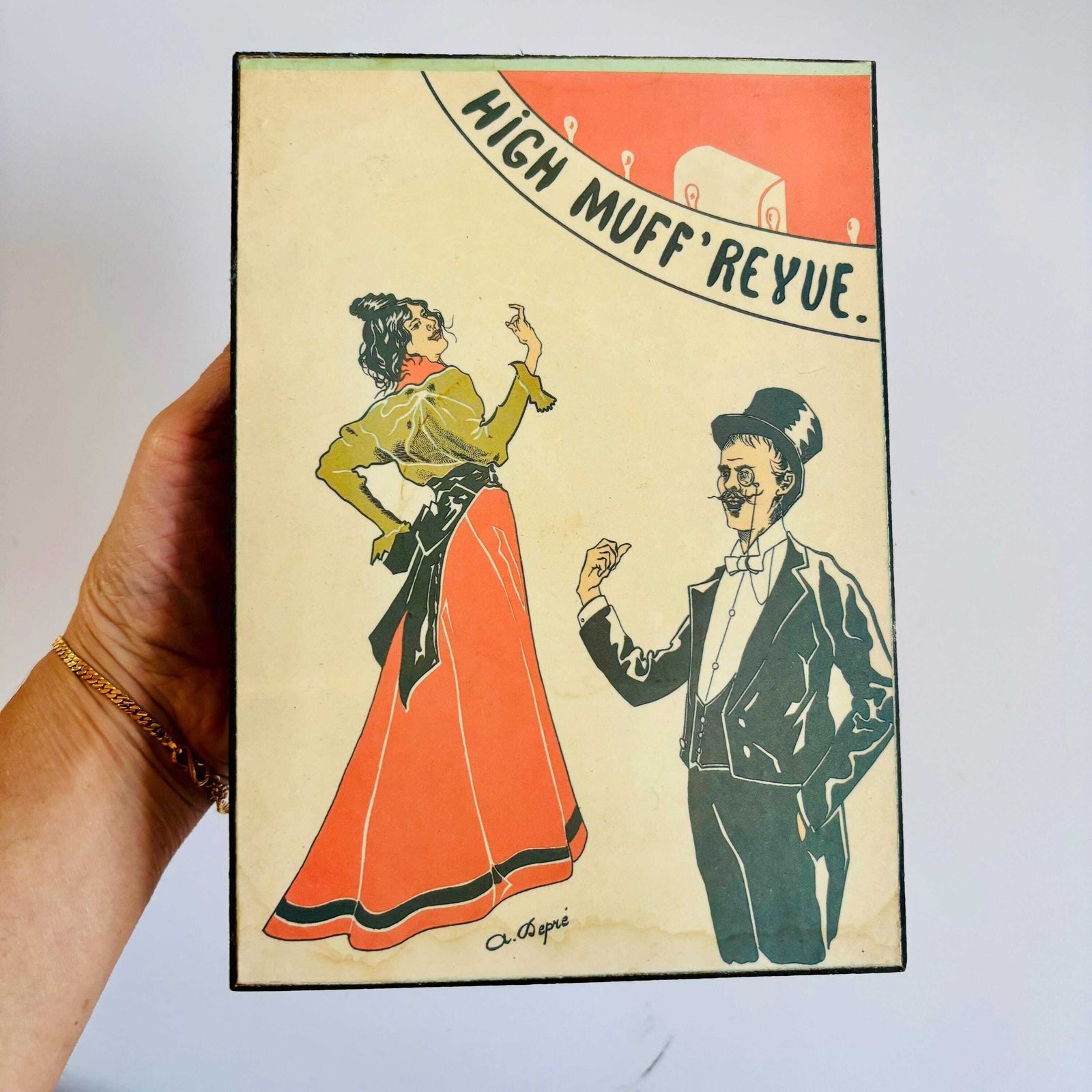 Art Nouveau 'High Muff Revue' Lithograph   French Cabaret Advertisement photo vintage