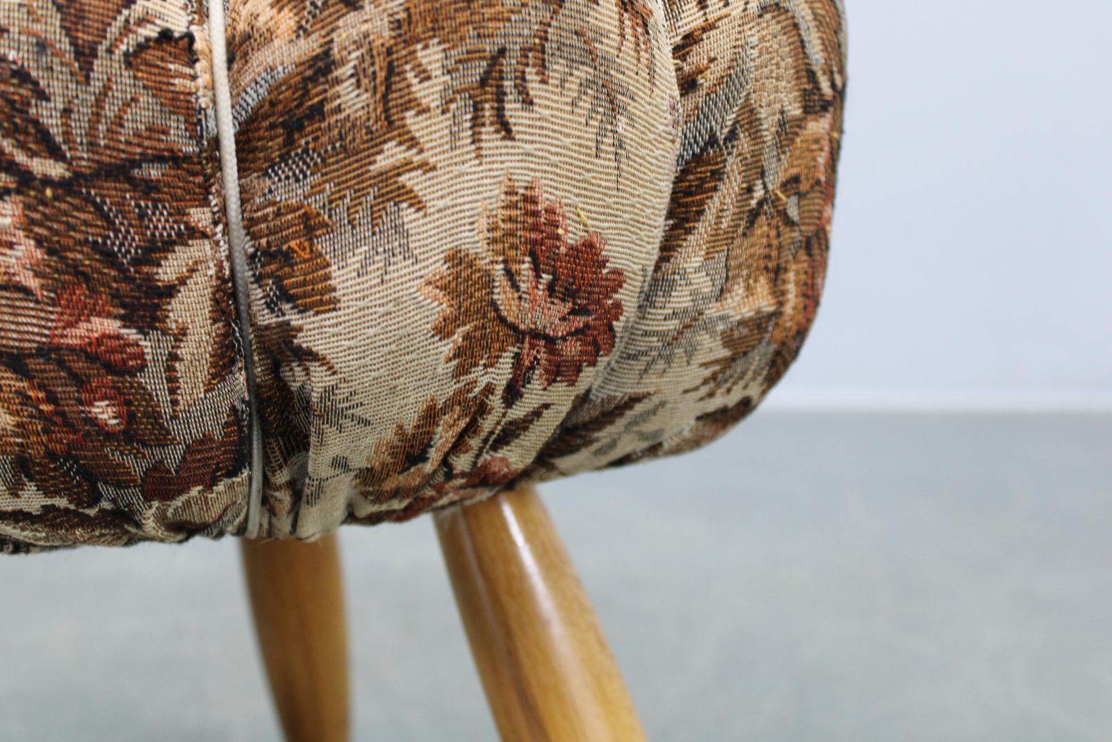 Mid Century Czech Upholstered Stool, Beech Wood, 1950s photo vinterior