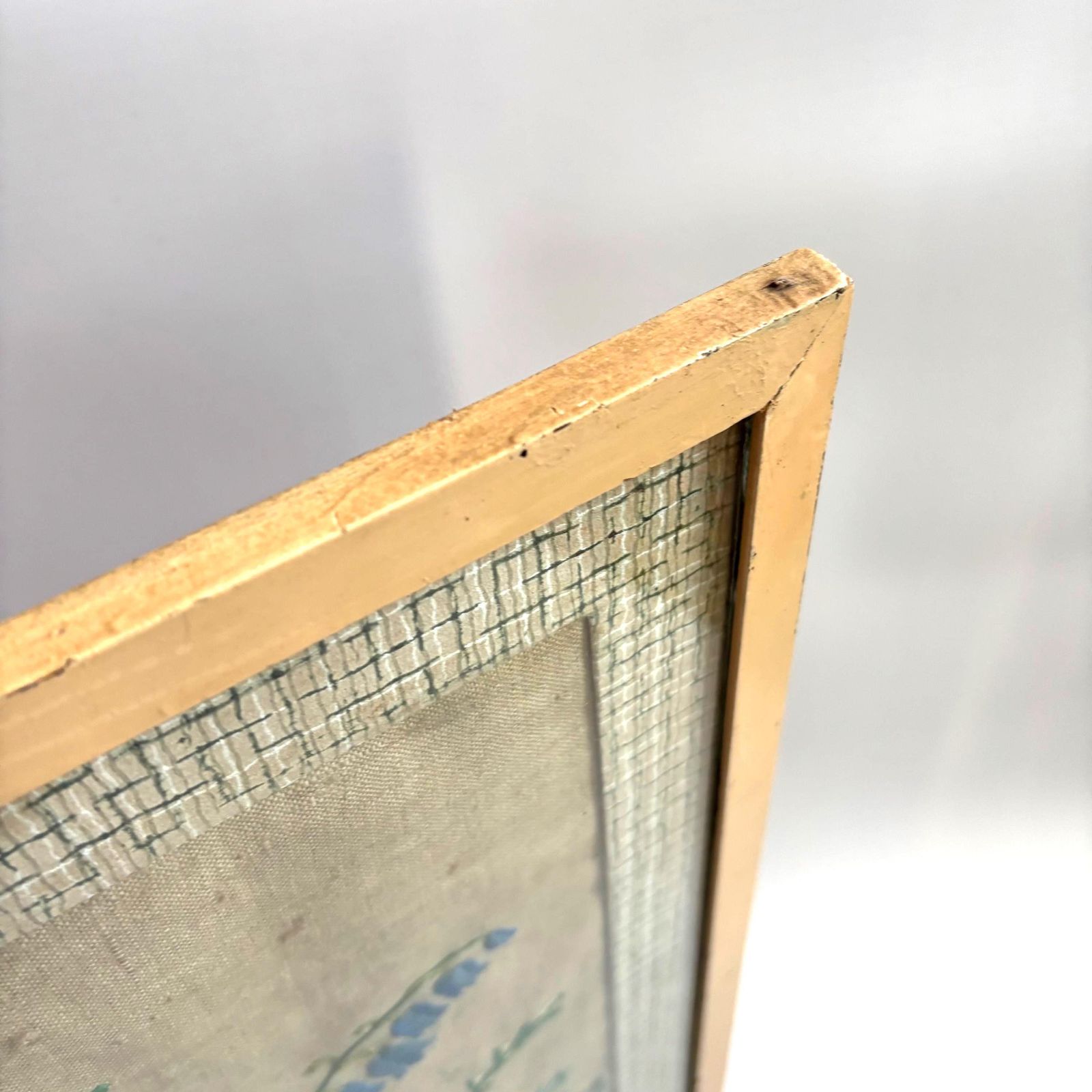 1950s Floral Hand Embroidery: Mid Century Linen Art In Metal Frame. photo buy