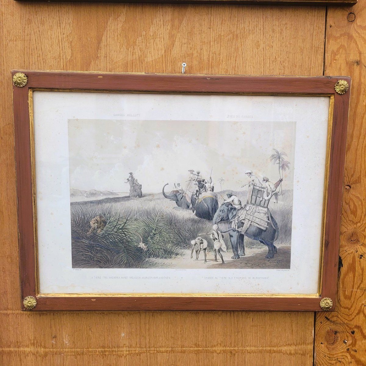 Set Of 7 Framed Engravings, Hunting In Asia, 19th Century photo vintage