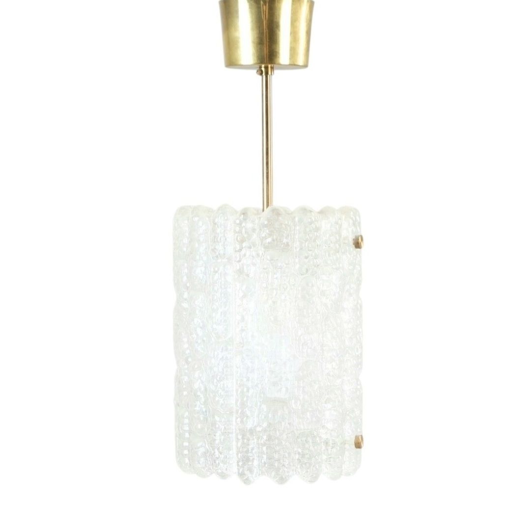 Mid Century Kristalglazen & Messing Plafondlamp Van Carl Fagerlund Voor Orrefors, Zweden, Jaren 1960