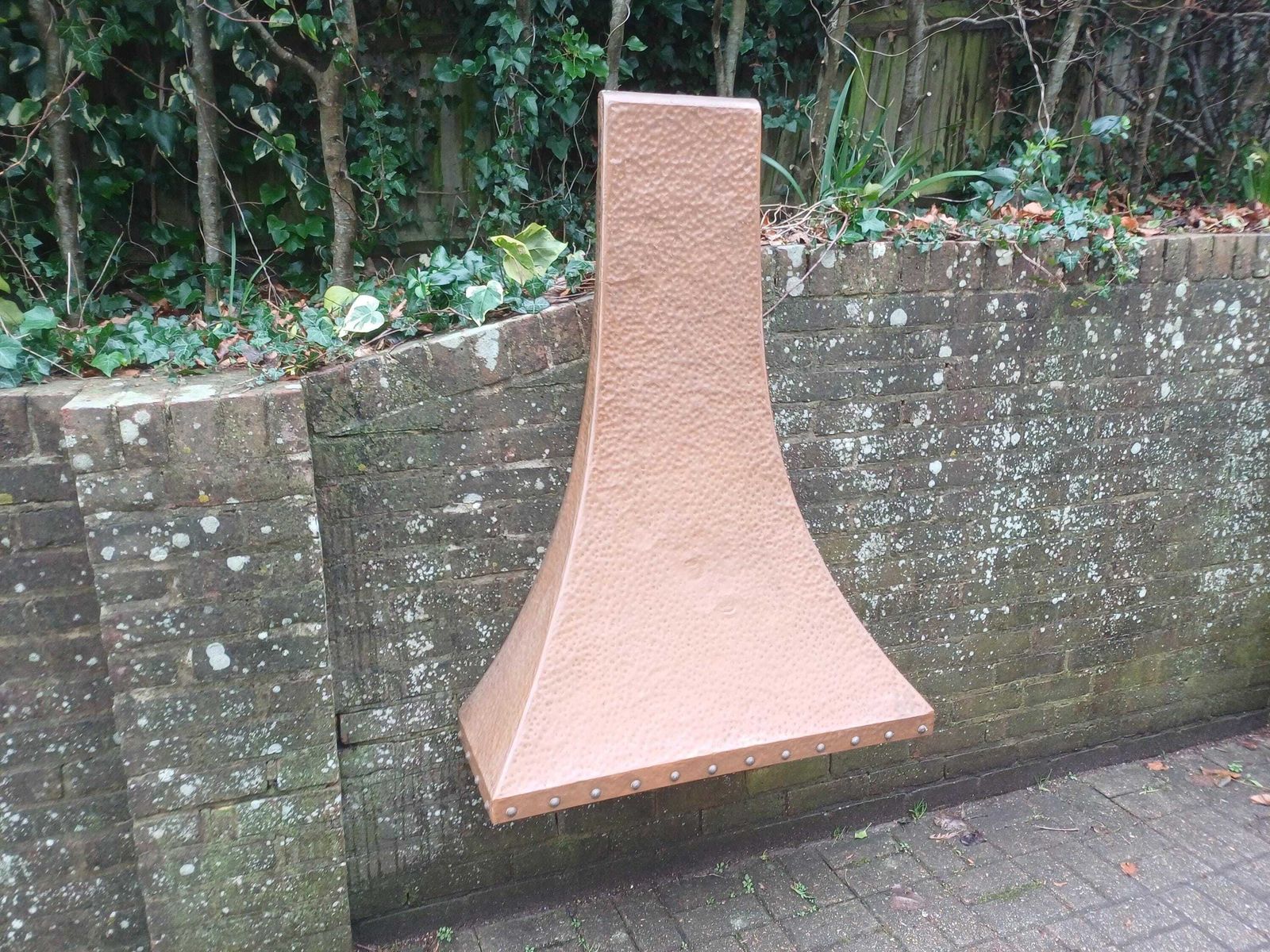Vintage Solid Copper Fireplace Hood Arts And Crafts Style Retro 1960s 1970s Wall Canopy Surround Rustic Hammered Patina photo Home Fixtures