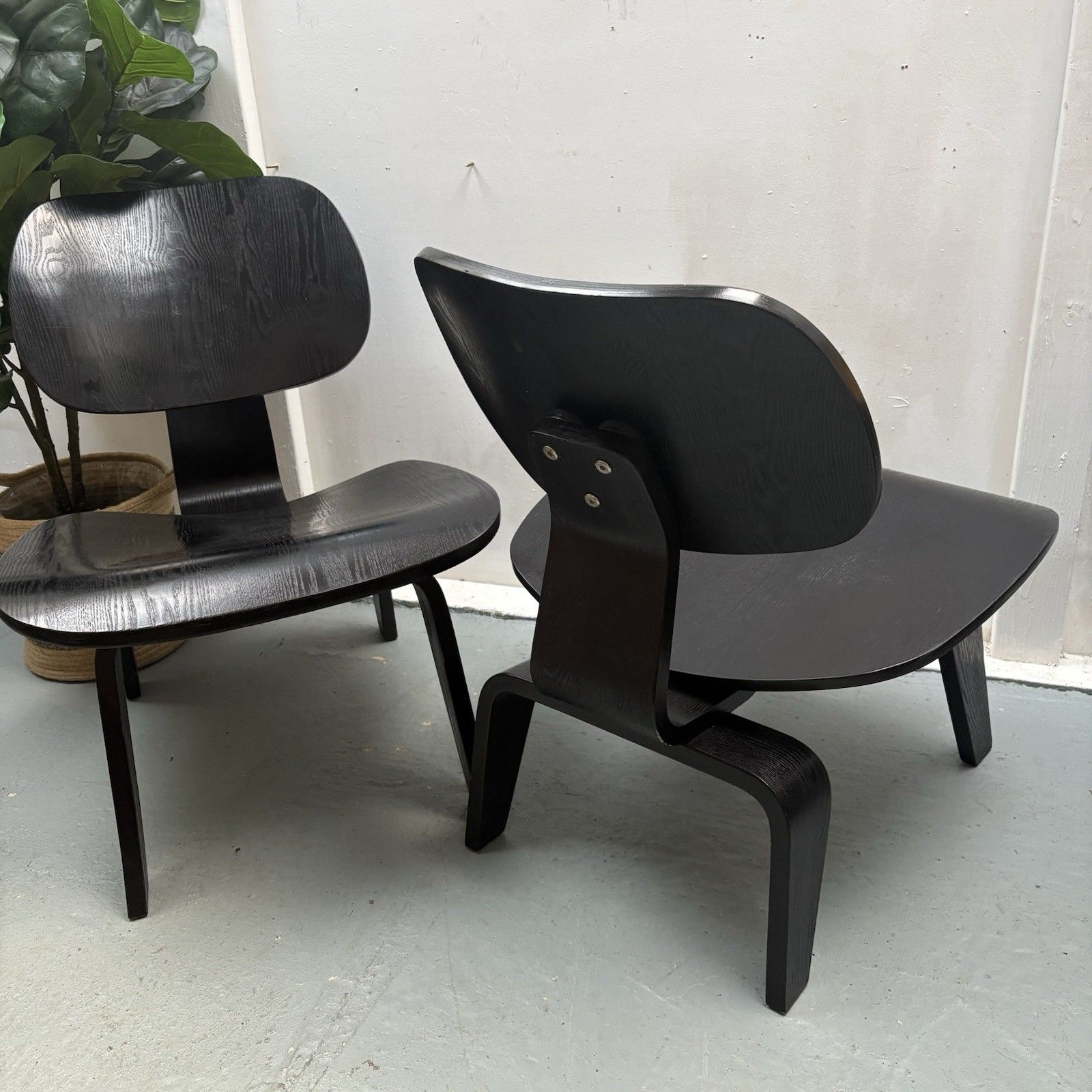 Pair Vintage Black Charles & Ray Eames Vitra Lounge Chair Herman Miller 1950s photo vintage