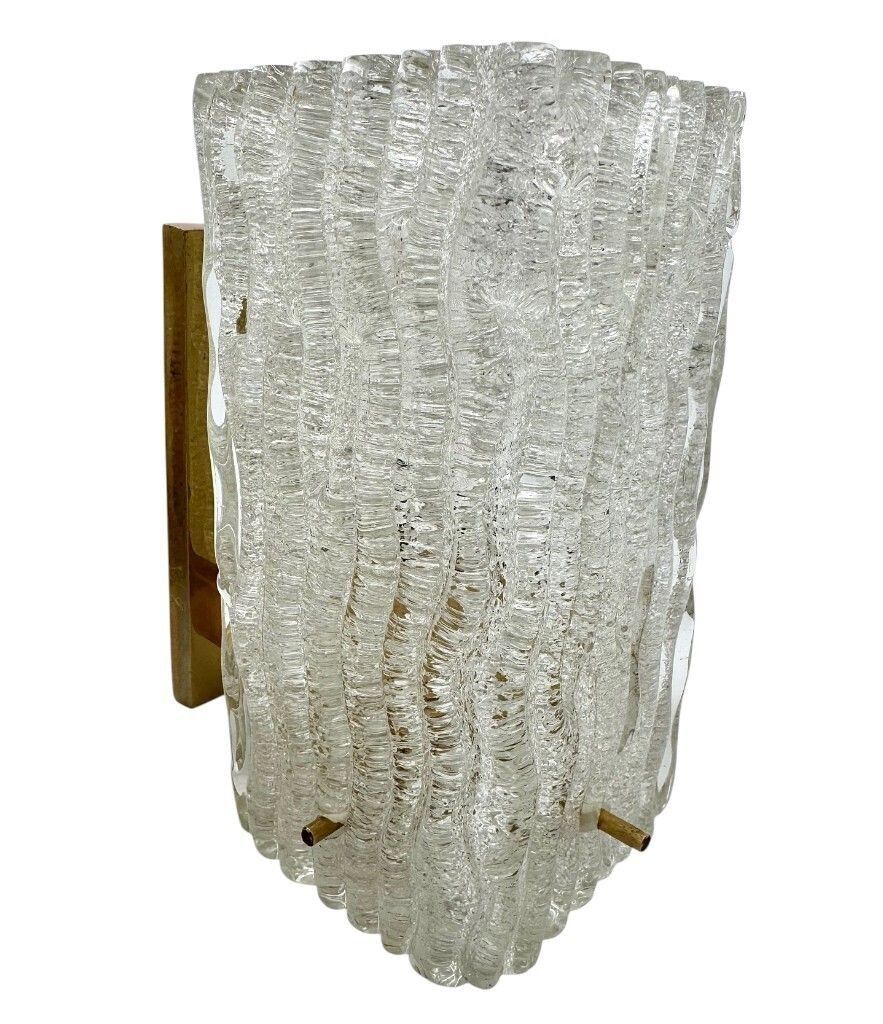 A Pair 1970s "Ice Glass" Murano And Brass Wall Sconces By German Lighting Company Rzb Leuchten. photo vinterior