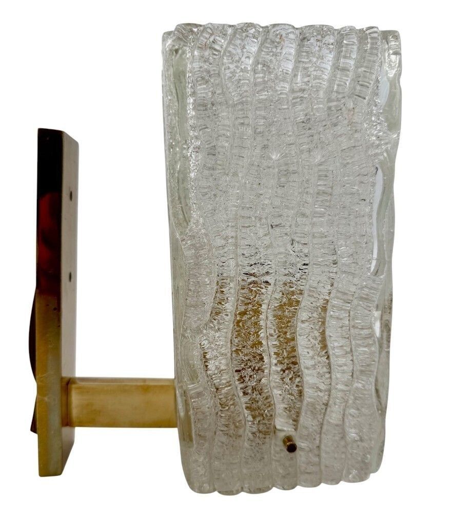 photo for sale A Pair 1970s "Ice Glass" Murano And Brass Wall Sconces By German Lighting Company Rzb Leuchten.