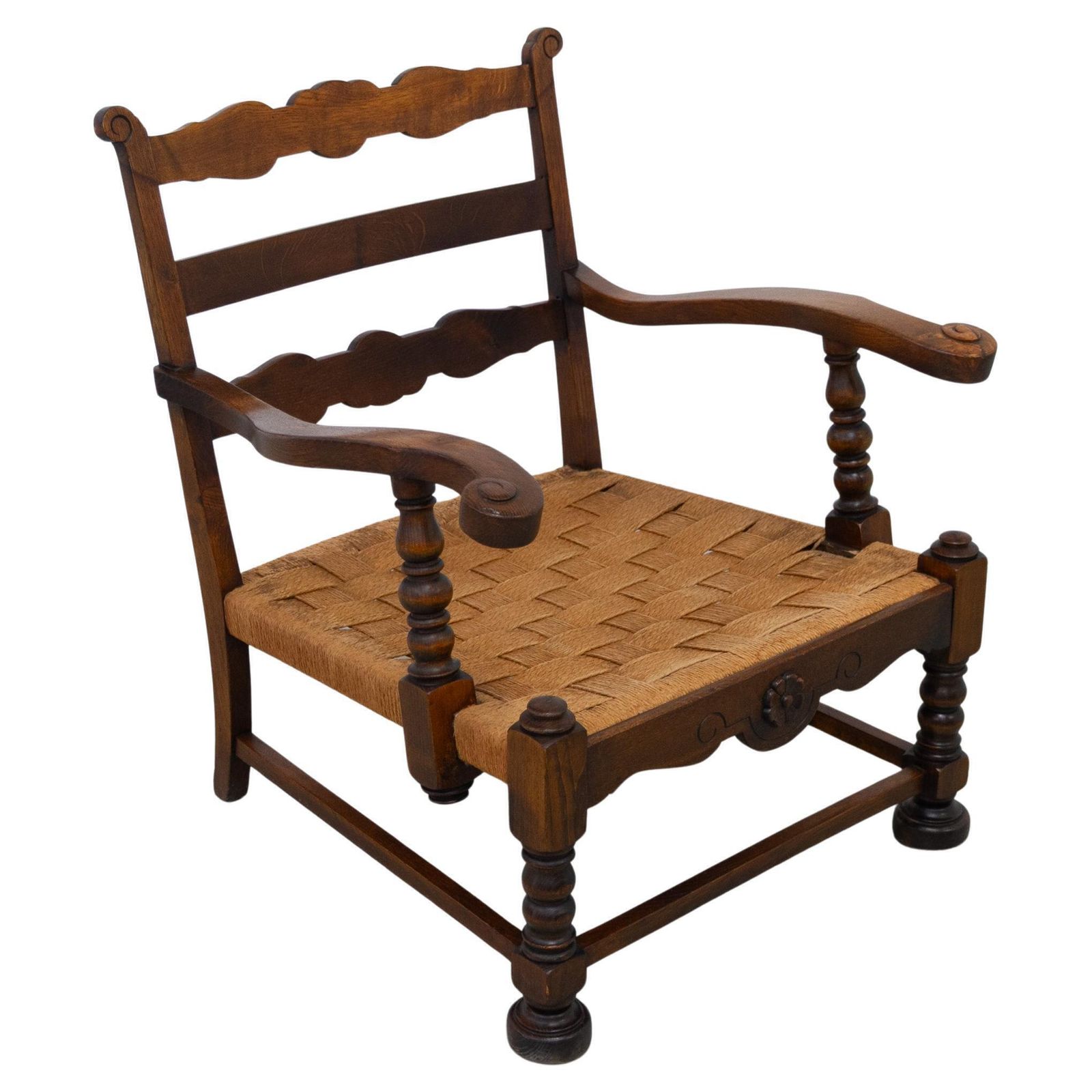 Danish Art Nouveau Lounge Chair In Oak And Papercord, 1930s.