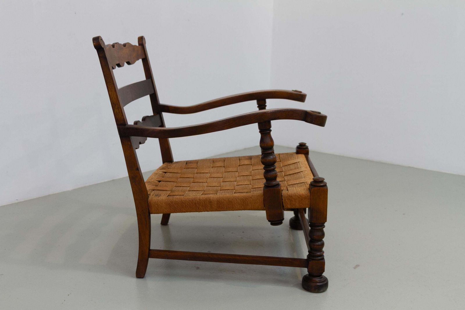 photo furniture Danish Art Nouveau Lounge Chair In Oak And Papercord, 1930s.
