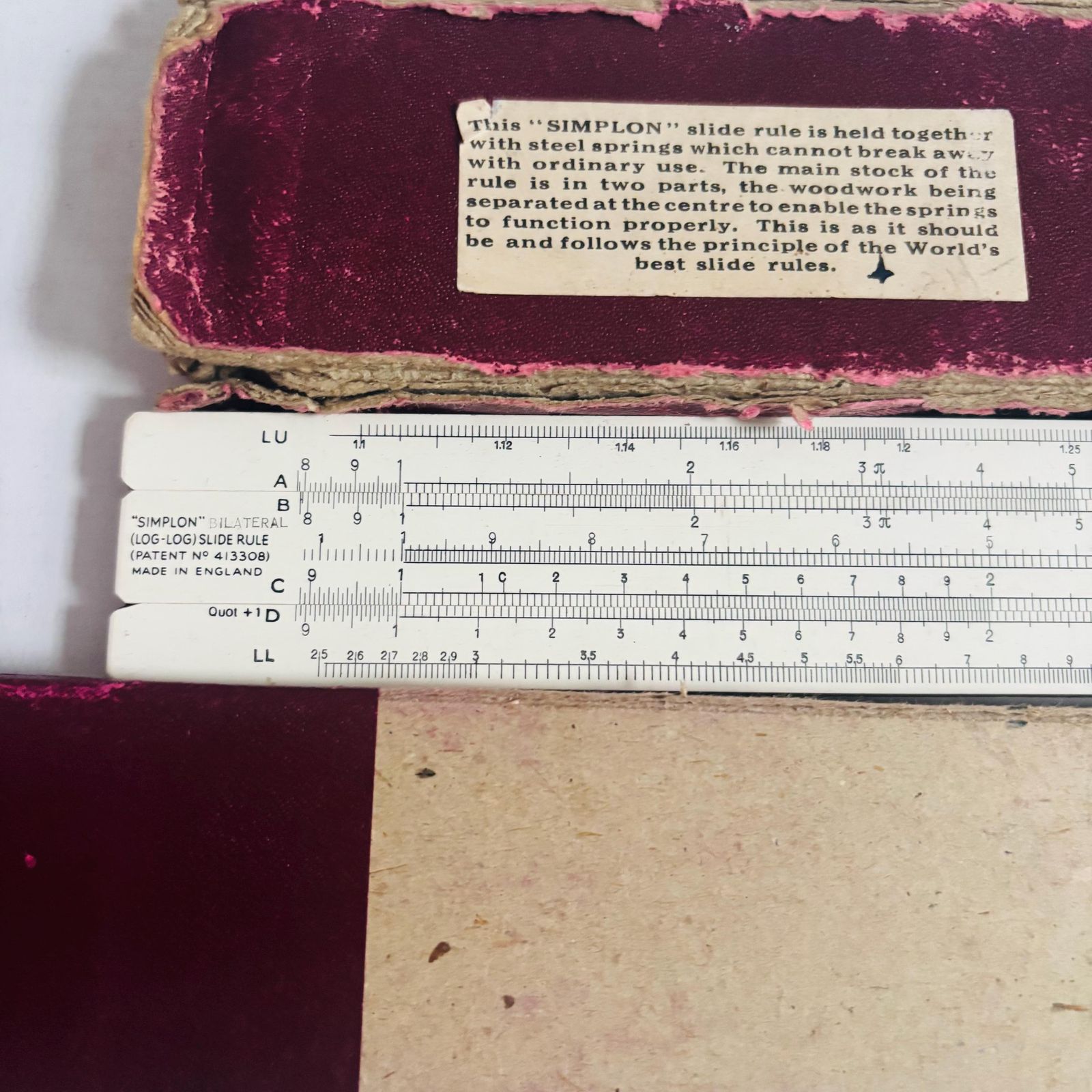 58.0 1940s British Simplon Bilateral Duplex Model Trigonometric Scales Sine, Log, And Tangent: Original Box photo