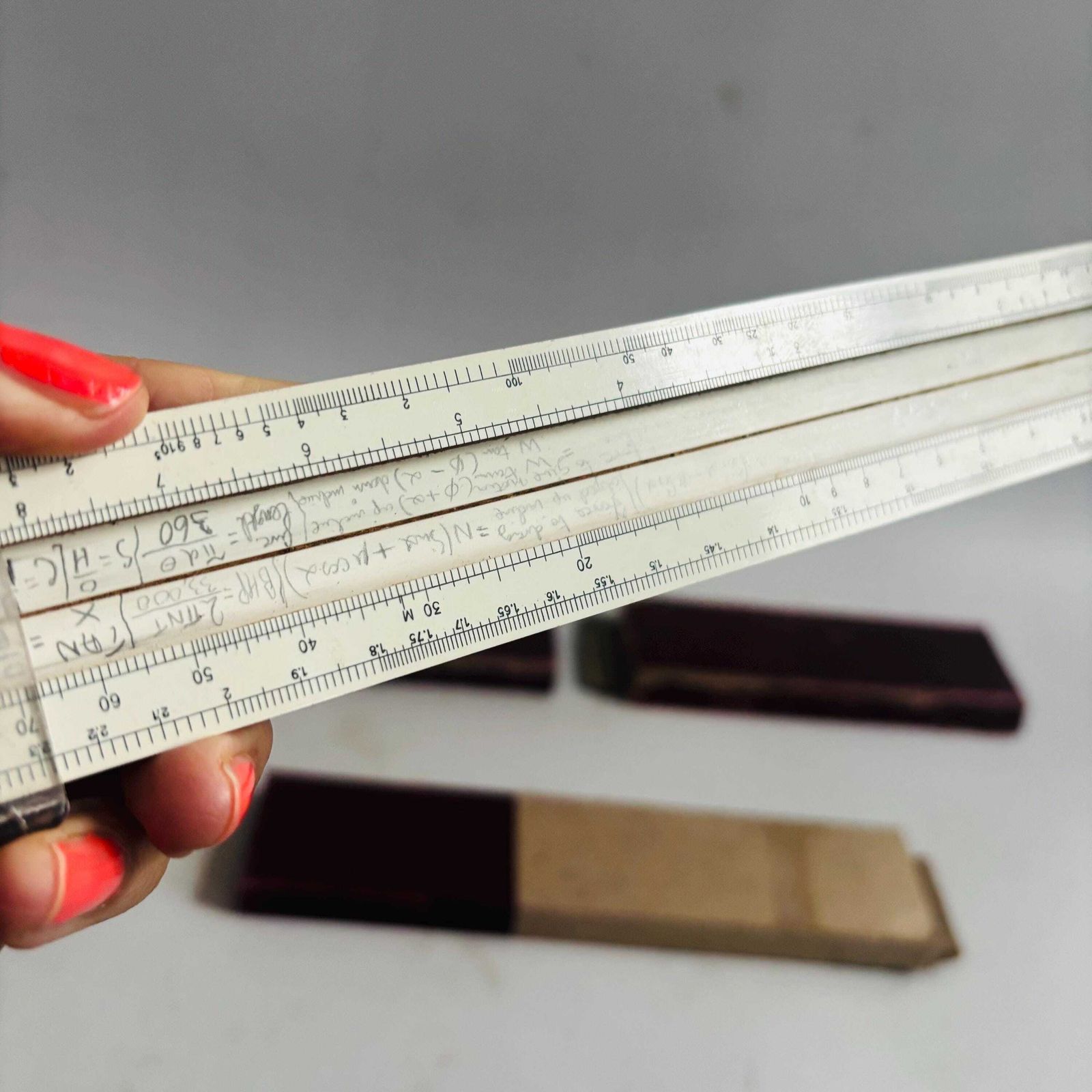 photo buy 1940s British Simplon Bilateral Duplex Model Trigonometric Scales Sine, Log, And Tangent: Original Box