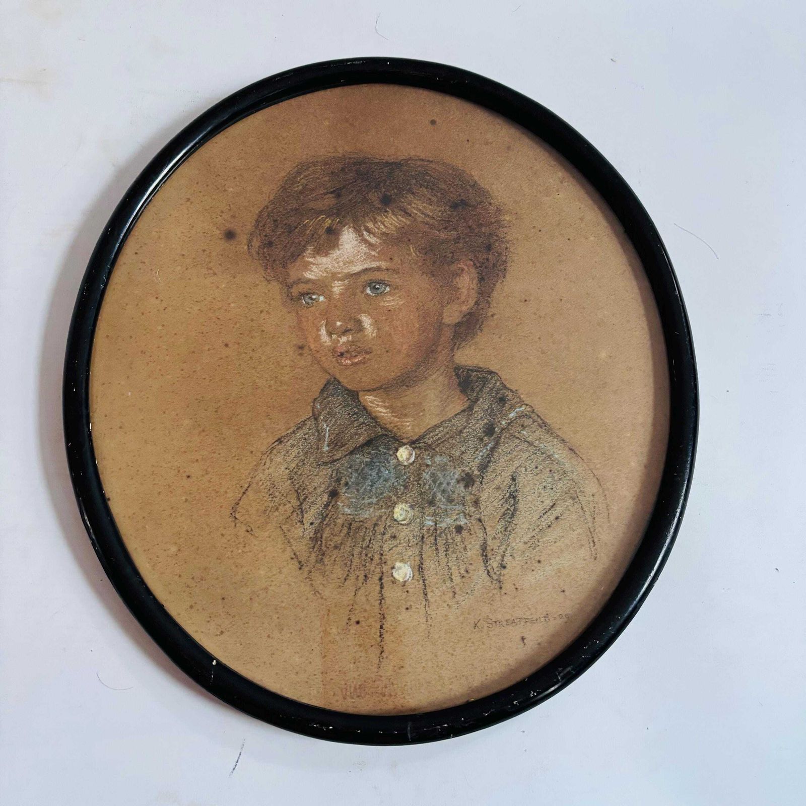 photo buy Antique Pastel Portrait Of A Child By Kathleen Streadfield | British Suffragette Artist | Royal Academy Trained |1909