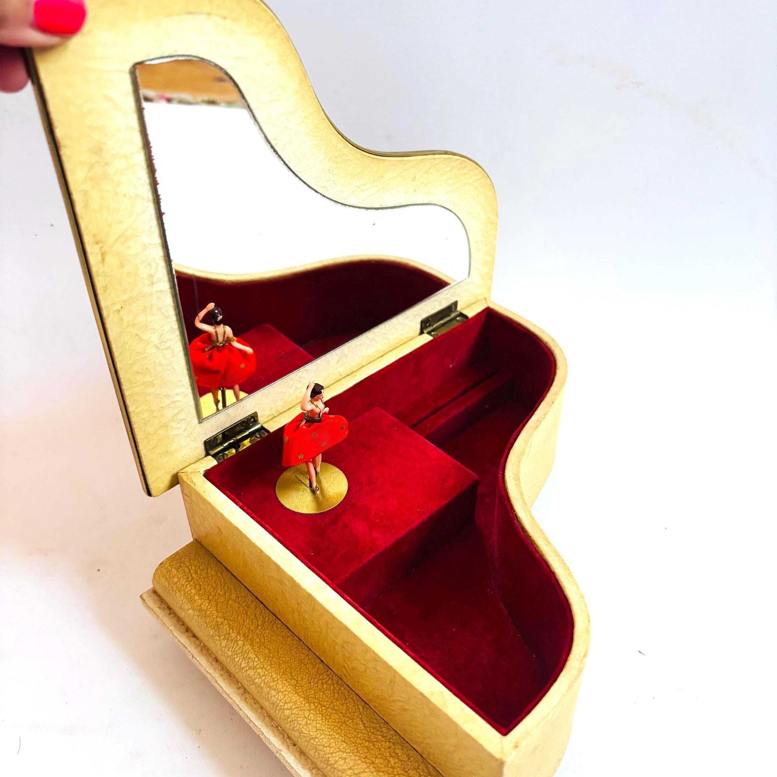 Beautiful Piano Design Swiss Early Reuge 1940s Musical Jewellery Box Ballerina :Slow Music