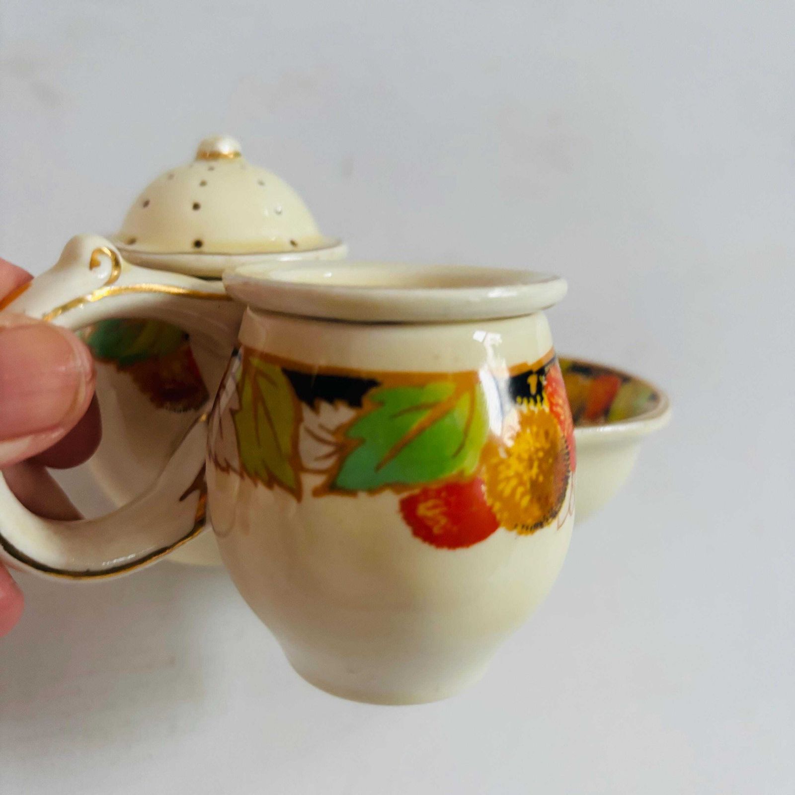 Collectable 1930s Staffordshire Ceramic Cruet Set Crown Ducal Missing Lid Harvest Autumn photo buy
