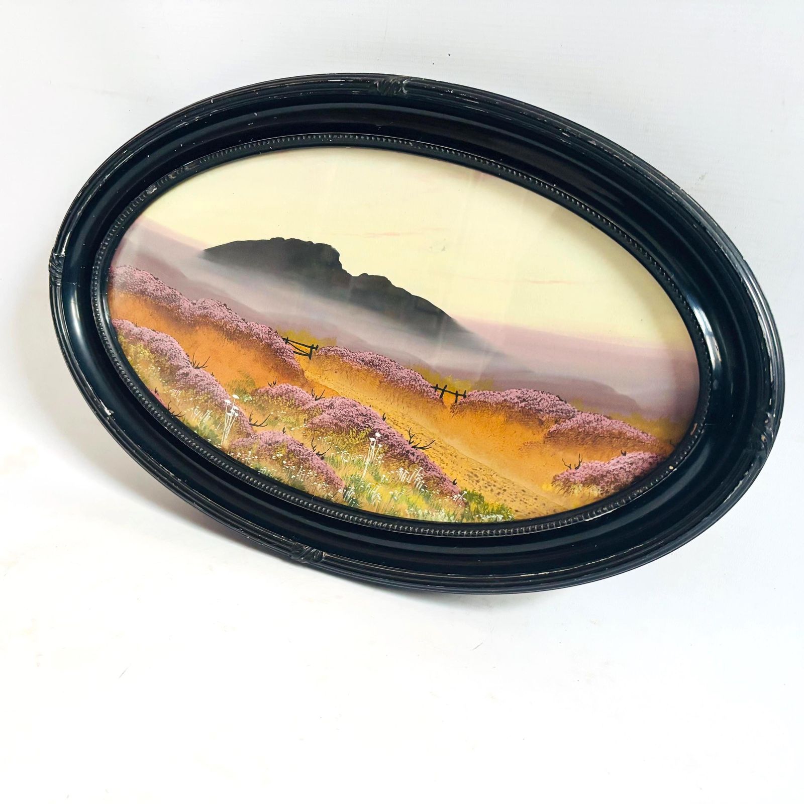 Art Antique Oval Landscape Painting In Original Ebonised Frame – English Moorland Scene C.1900 photo