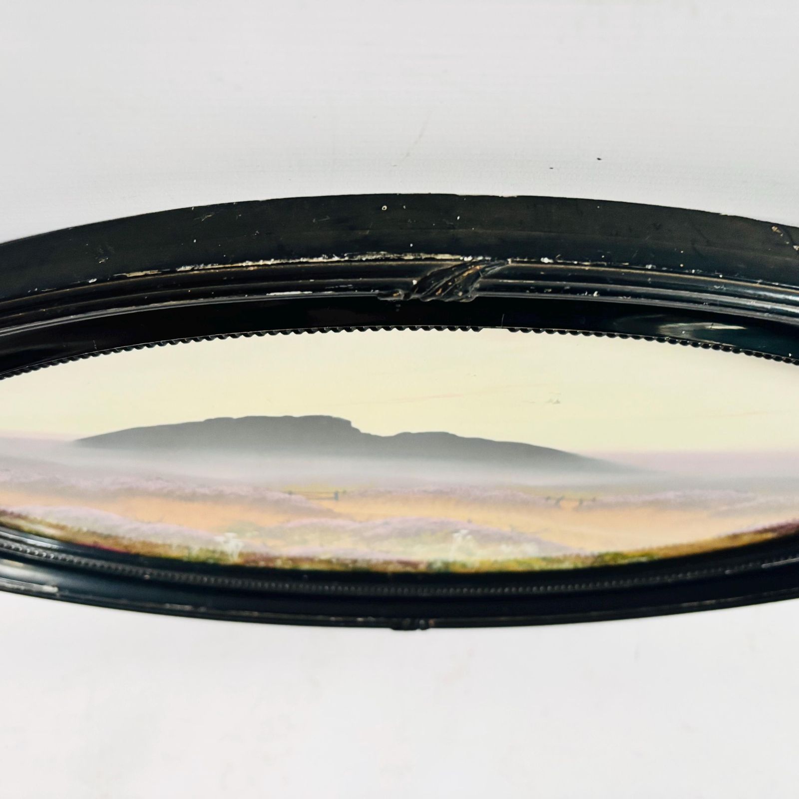 photo vintage Antique Oval Landscape Painting In Original Ebonised Frame – English Moorland Scene C.1900