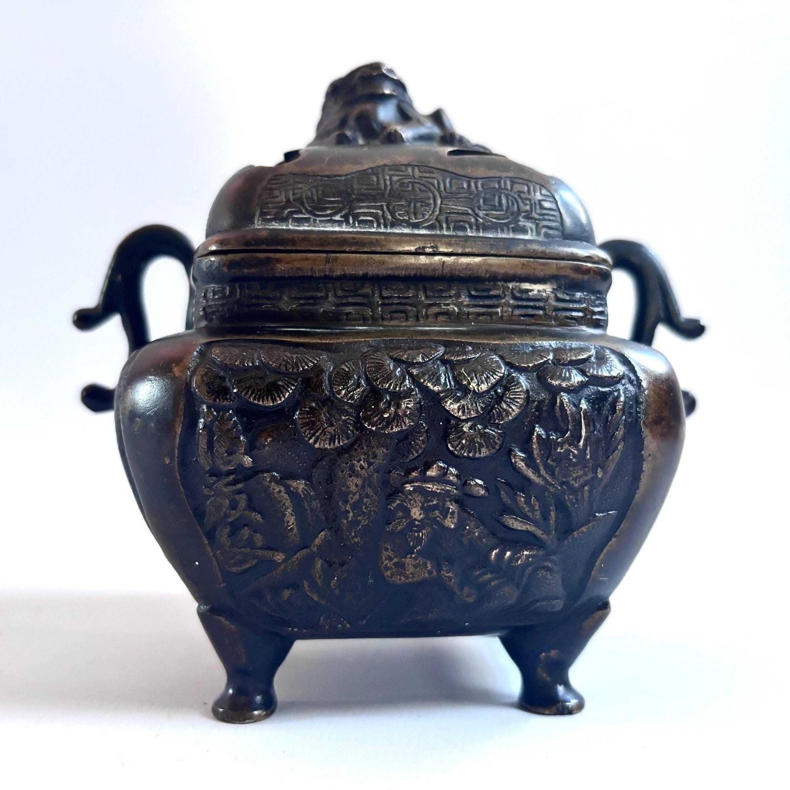 Rare 1890 1920s Collector Meiji Japanese Koro Bronze Incense Burner Smoking Box Foo Dog Antique