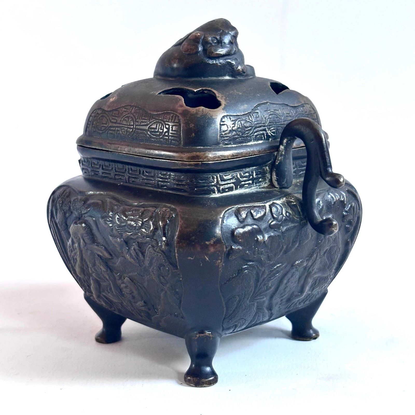 photo furniture Rare 1890 1920s Collector Meiji Japanese Koro Bronze Incense Burner Smoking Box Foo Dog Antique