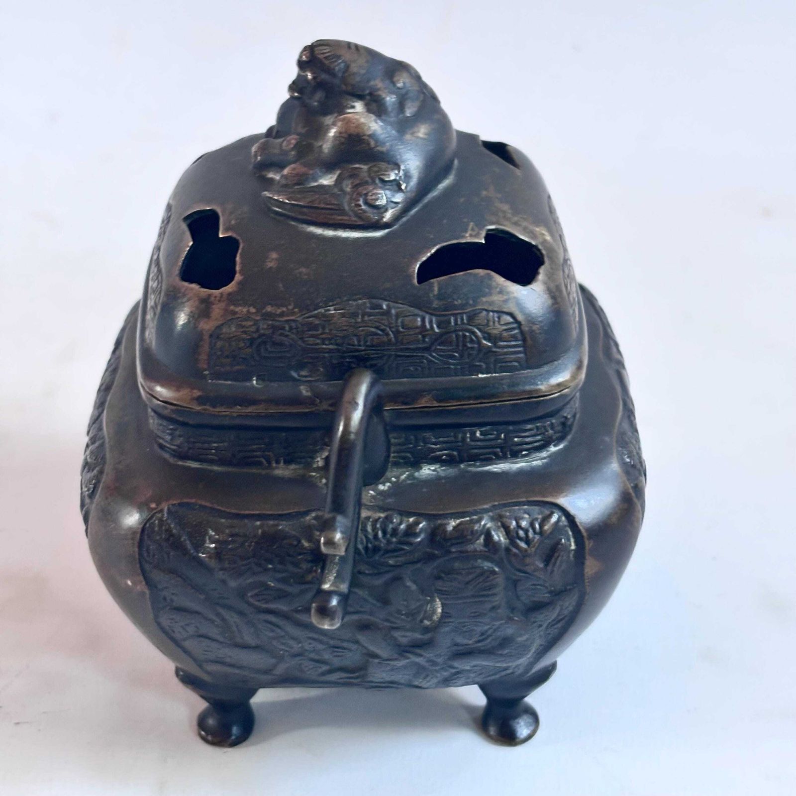 Home Decor Rare 1890 1920s Collector Meiji Japanese Koro Bronze Incense Burner Smoking Box Foo Dog Antique photo