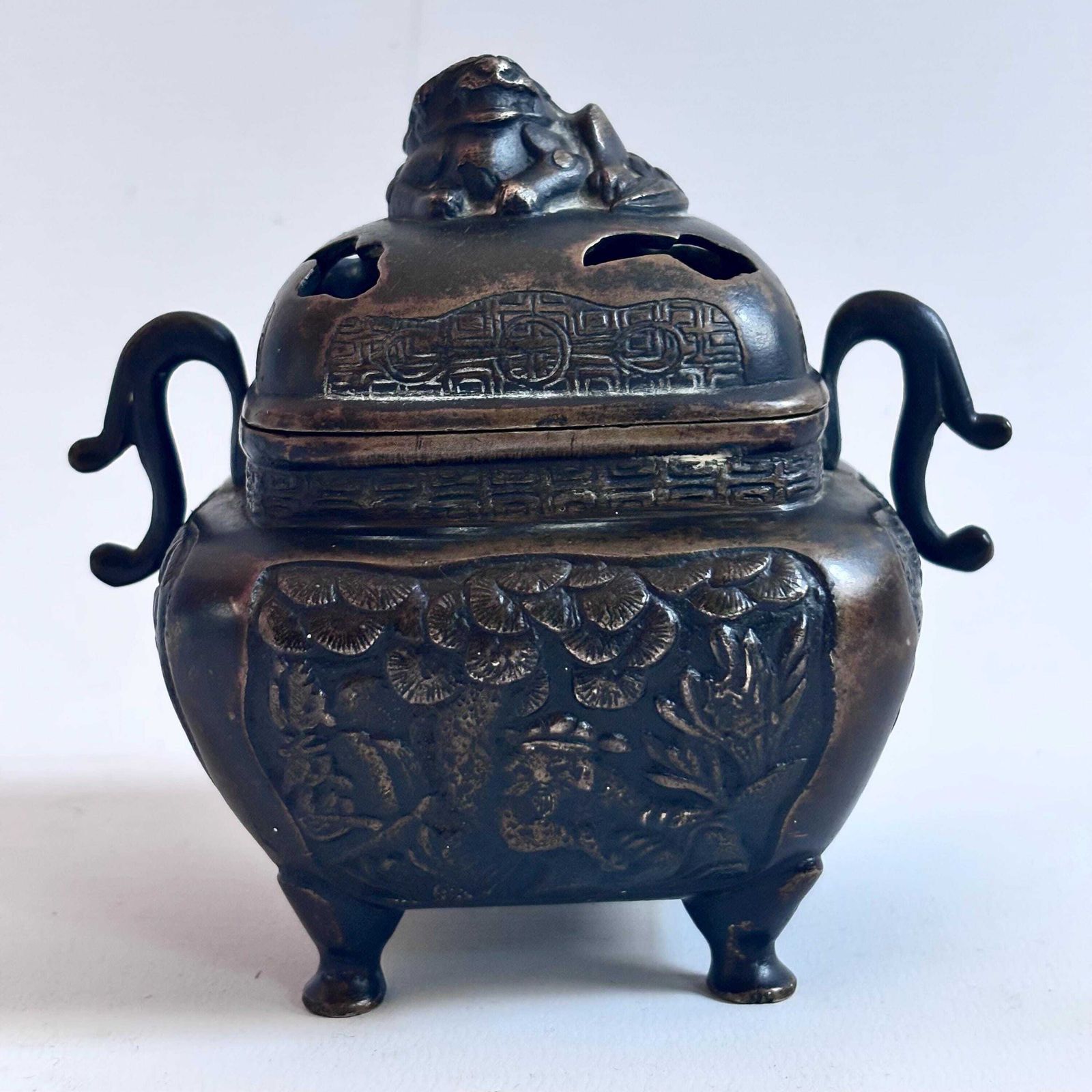 photo vinterior Rare 1890 1920s Collector Meiji Japanese Koro Bronze Incense Burner Smoking Box Foo Dog Antique