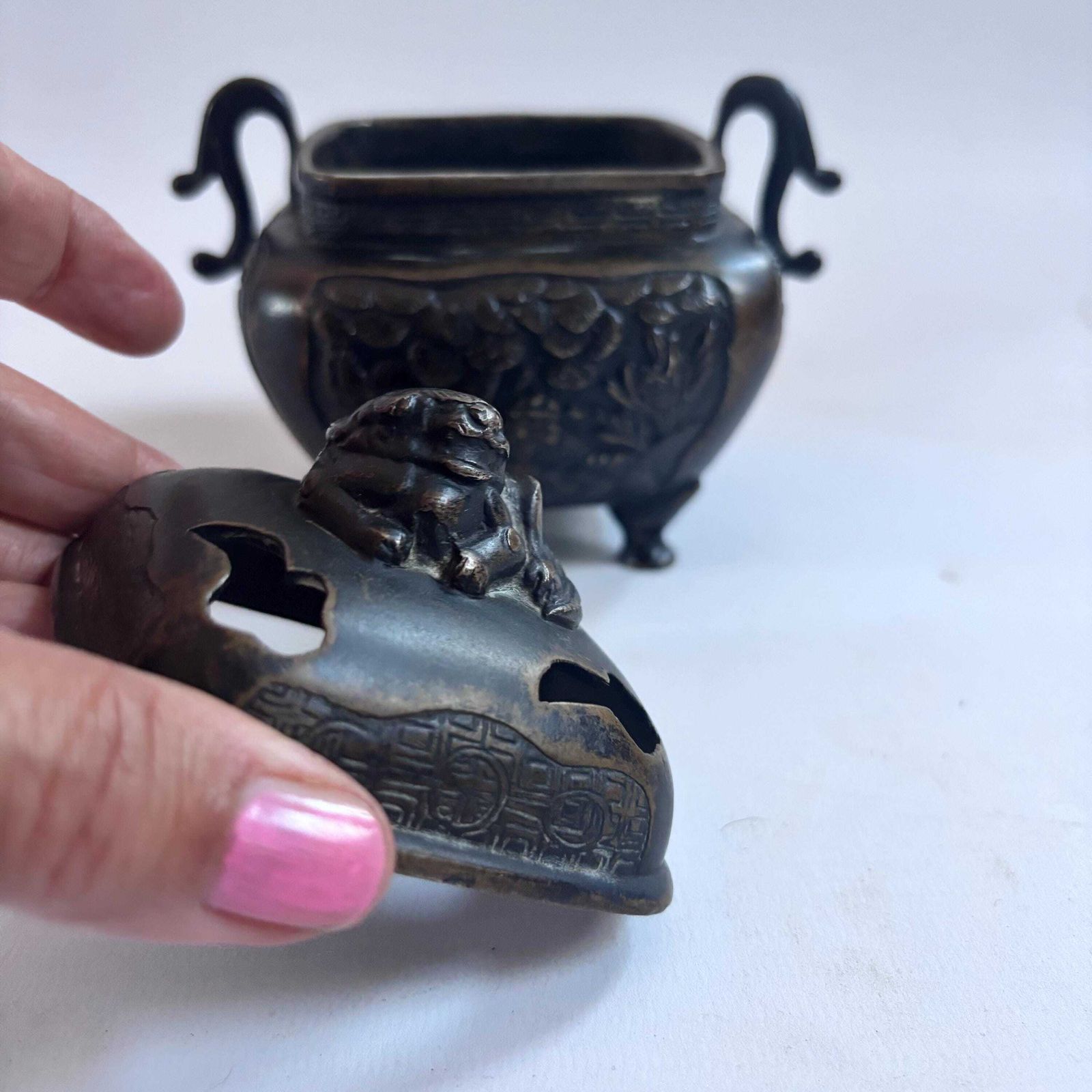 photo buy Rare 1890 1920s Collector Meiji Japanese Koro Bronze Incense Burner Smoking Box Foo Dog Antique