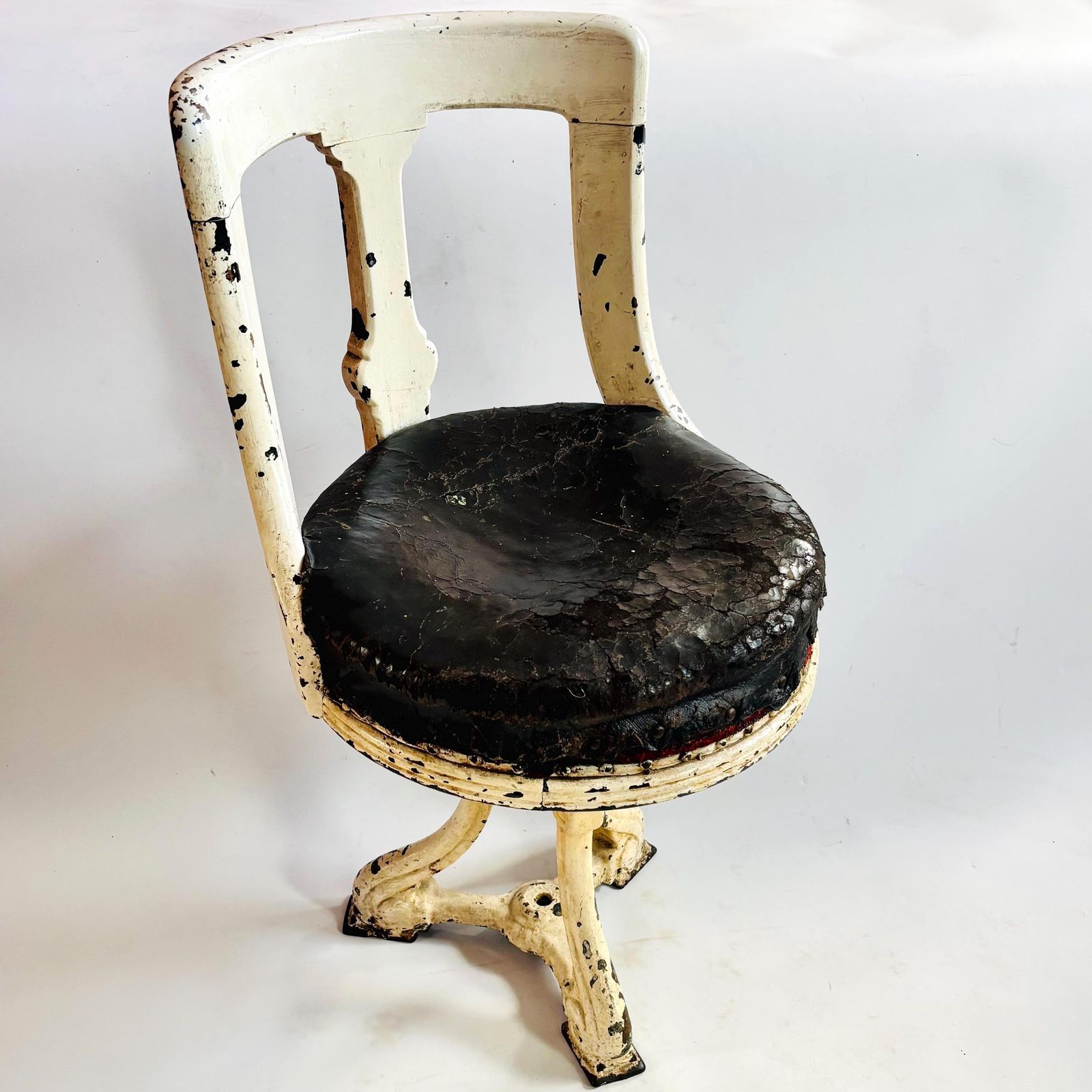 Rare Antique Cast Iron & Mahogany Steamer Ship Captain's Swivel Chair Salvage Project photo furniture