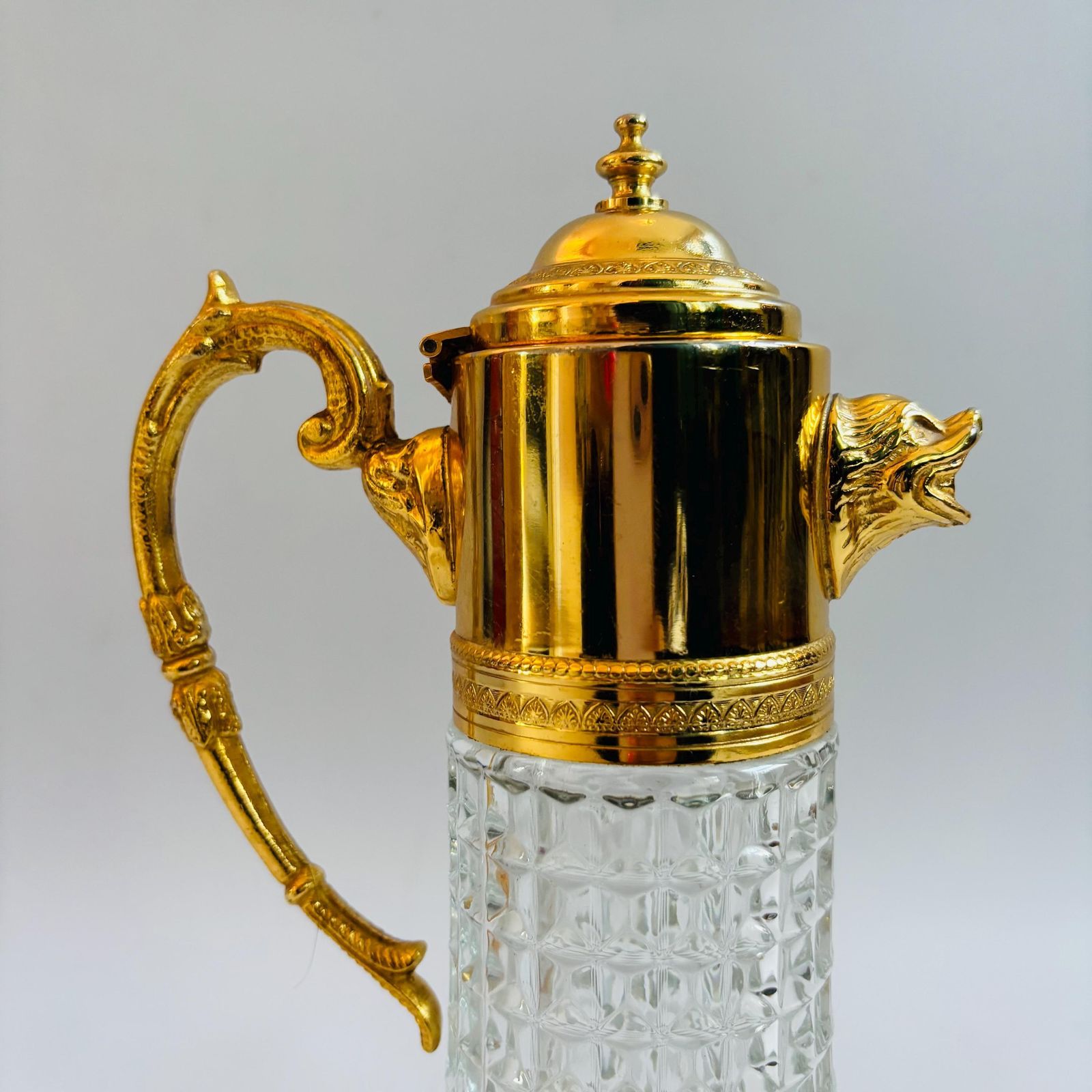 Vintage Italian Cut Crystal Claret Jug: Gilt Dolphin Head, 1940s Barware photo vintage