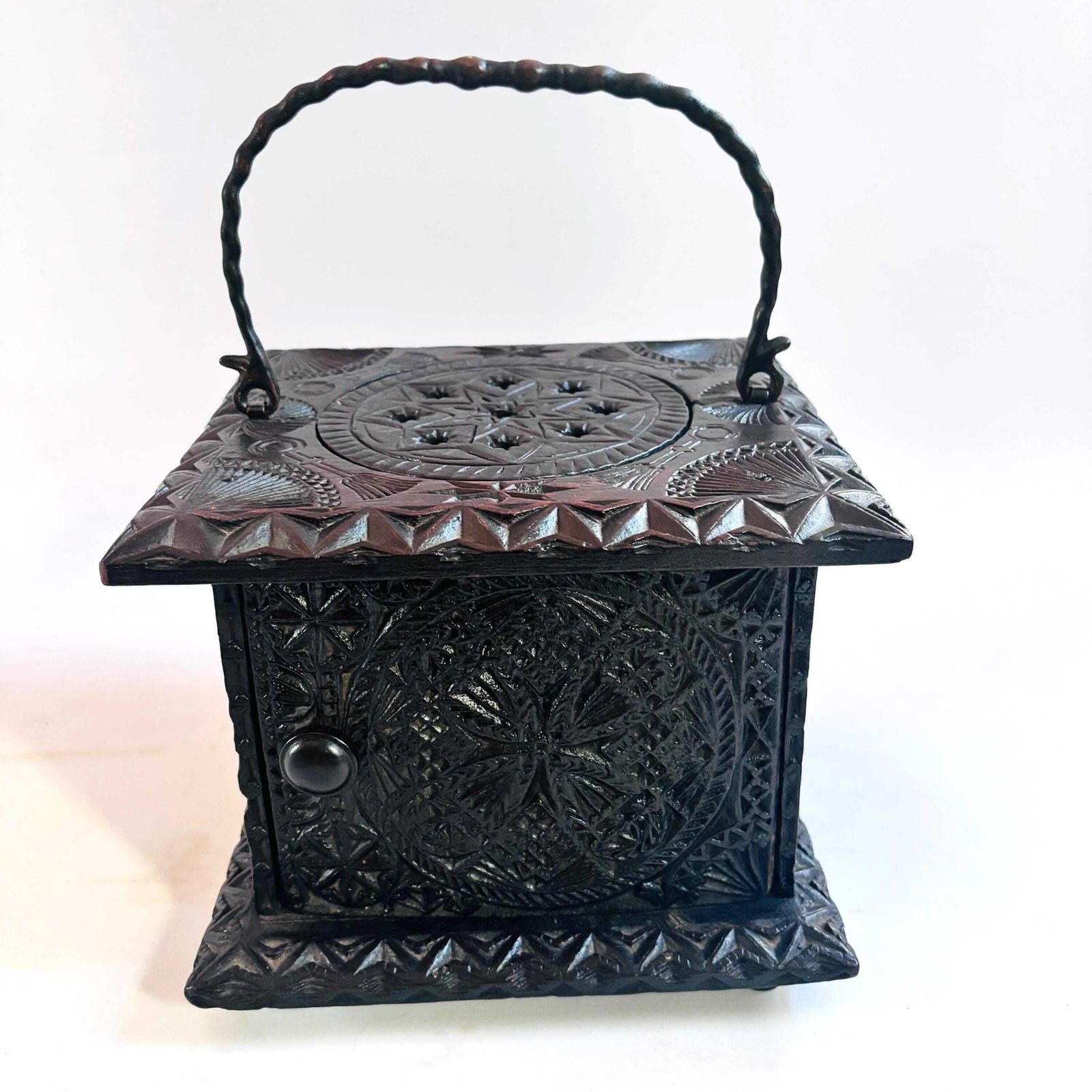 Antique Elm Foot Warmer, Georgian Hand Carved Folk Art Box, 1780s Gothcore
