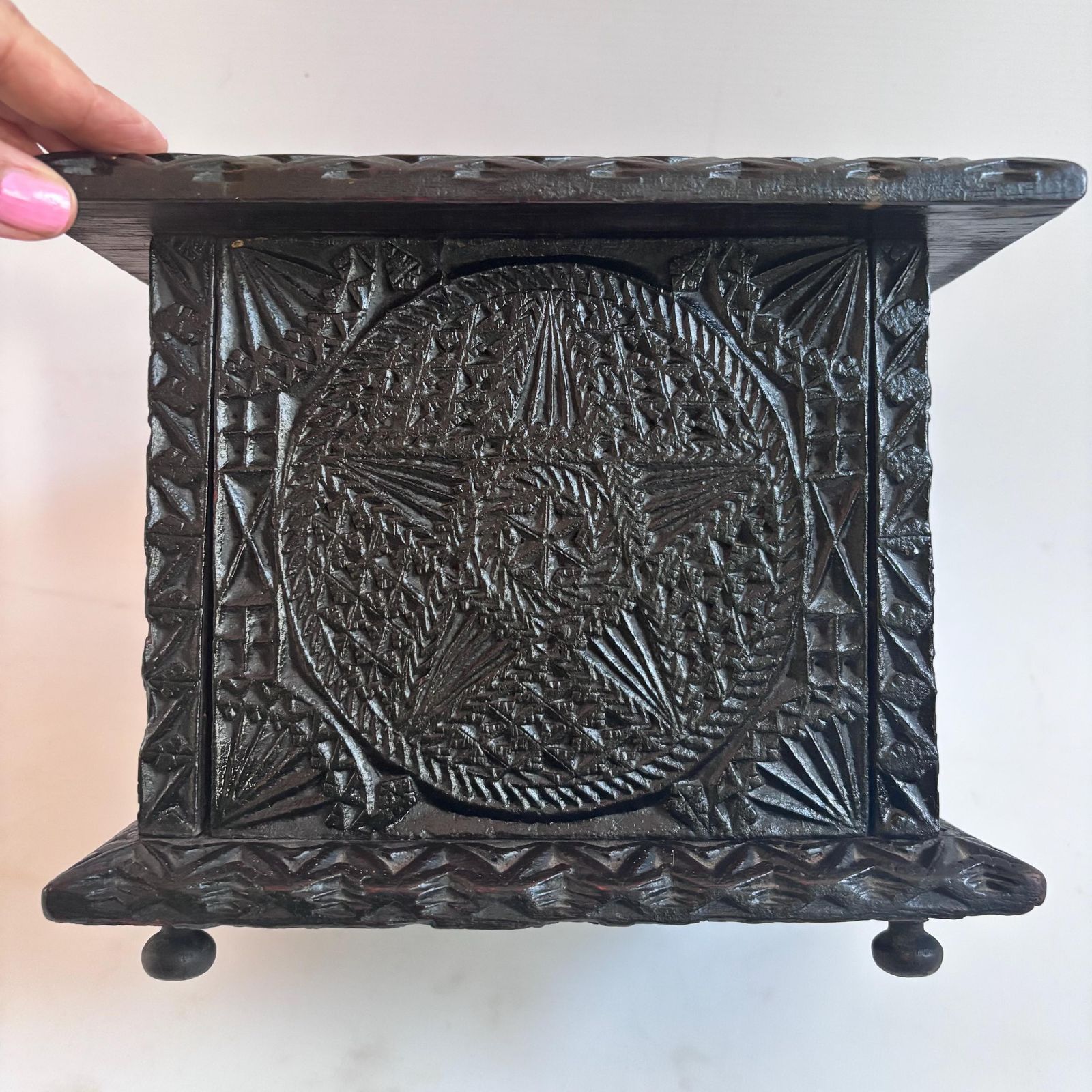 Antique Elm Foot Warmer, Georgian Hand Carved Folk Art Box, 1780s Gothcore photo Home Decor