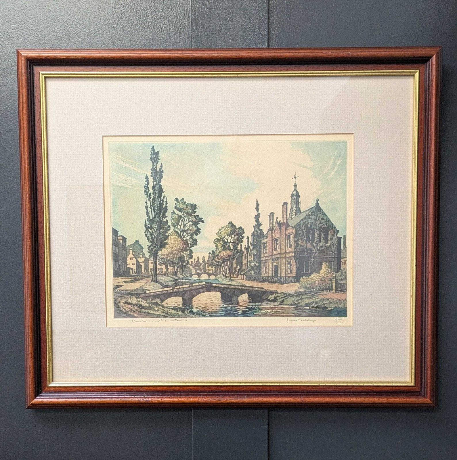 Vintage Artist’s Proof Colour Etching “Bourton On The Water” By James Priddey (1916 1980)|Framed Cotswolds
