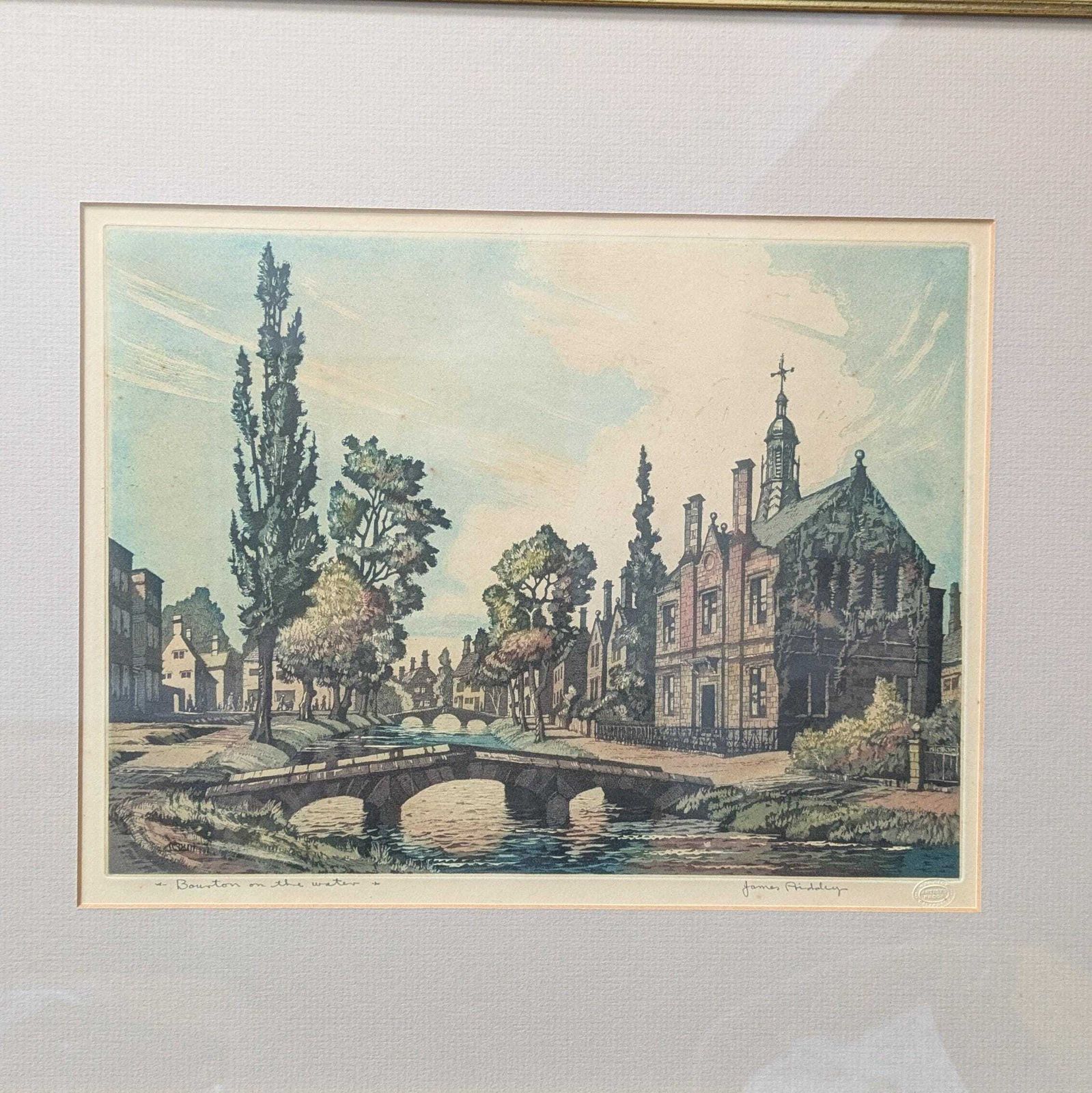 Vintage Artist’s Proof Colour Etching “Bourton On The Water” By James Priddey (1916 1980)|Framed Cotswolds photo furniture