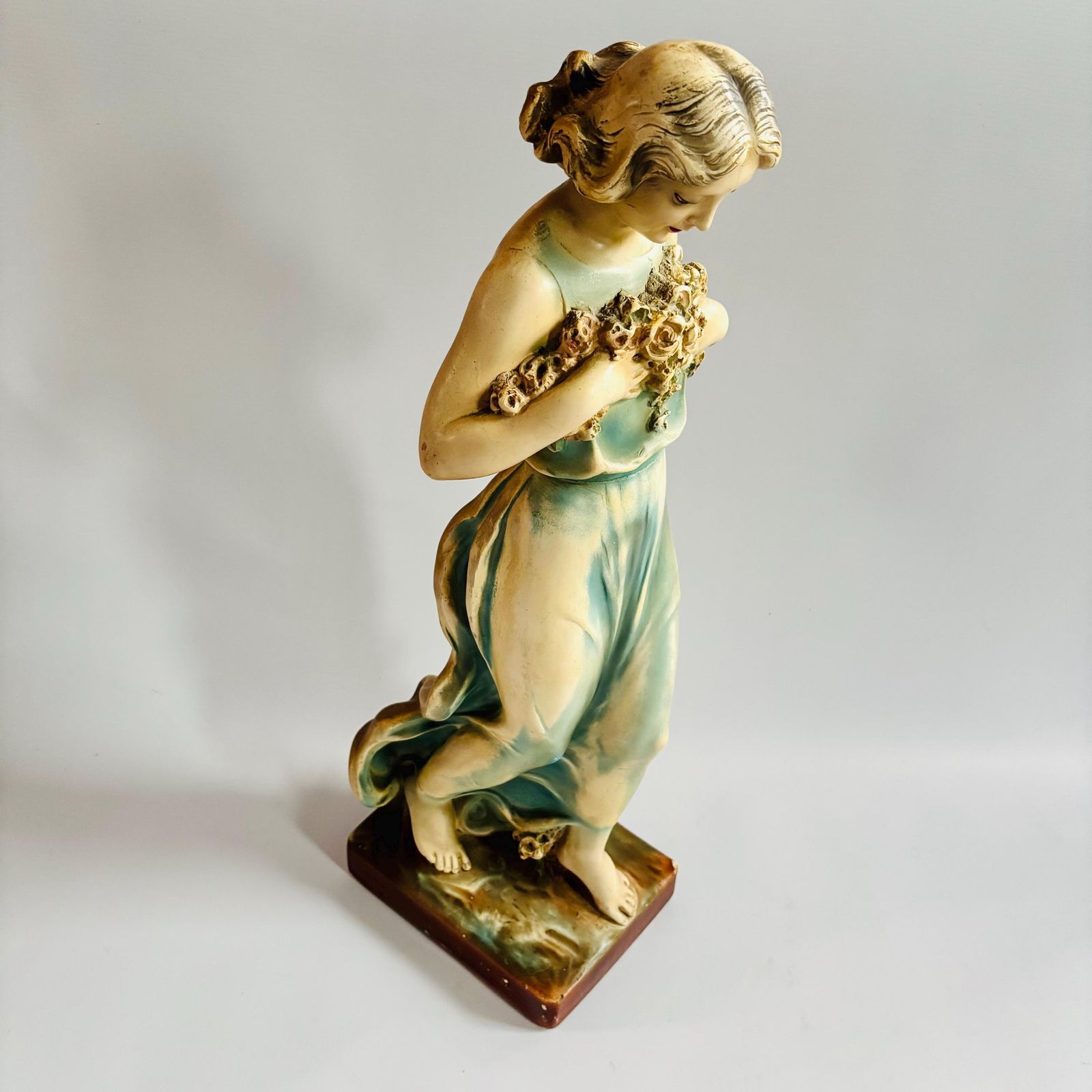 Antique 1930s Art Deco Chalkware Lady Bust Statue: Victorian Turquoise Decor photo vintage