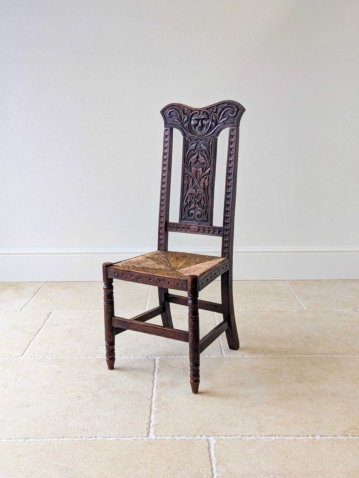 Antique Victorian Carved Oak Green Man Side Chair C.1890