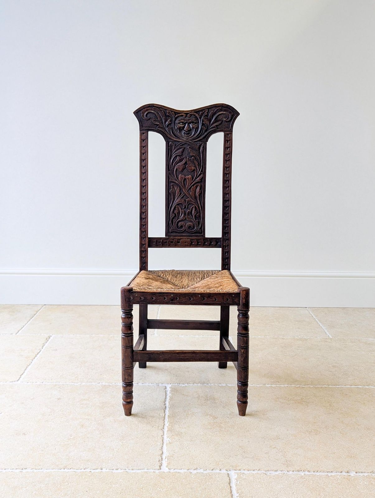 Antique Victorian Carved Oak Green Man Side Chair C.1890 photo furniture