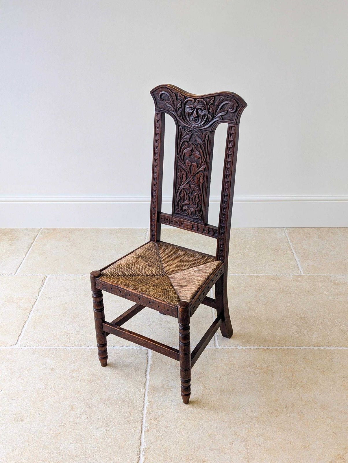 Antique Victorian Carved Oak Green Man Side Chair C.1890 photo vintage