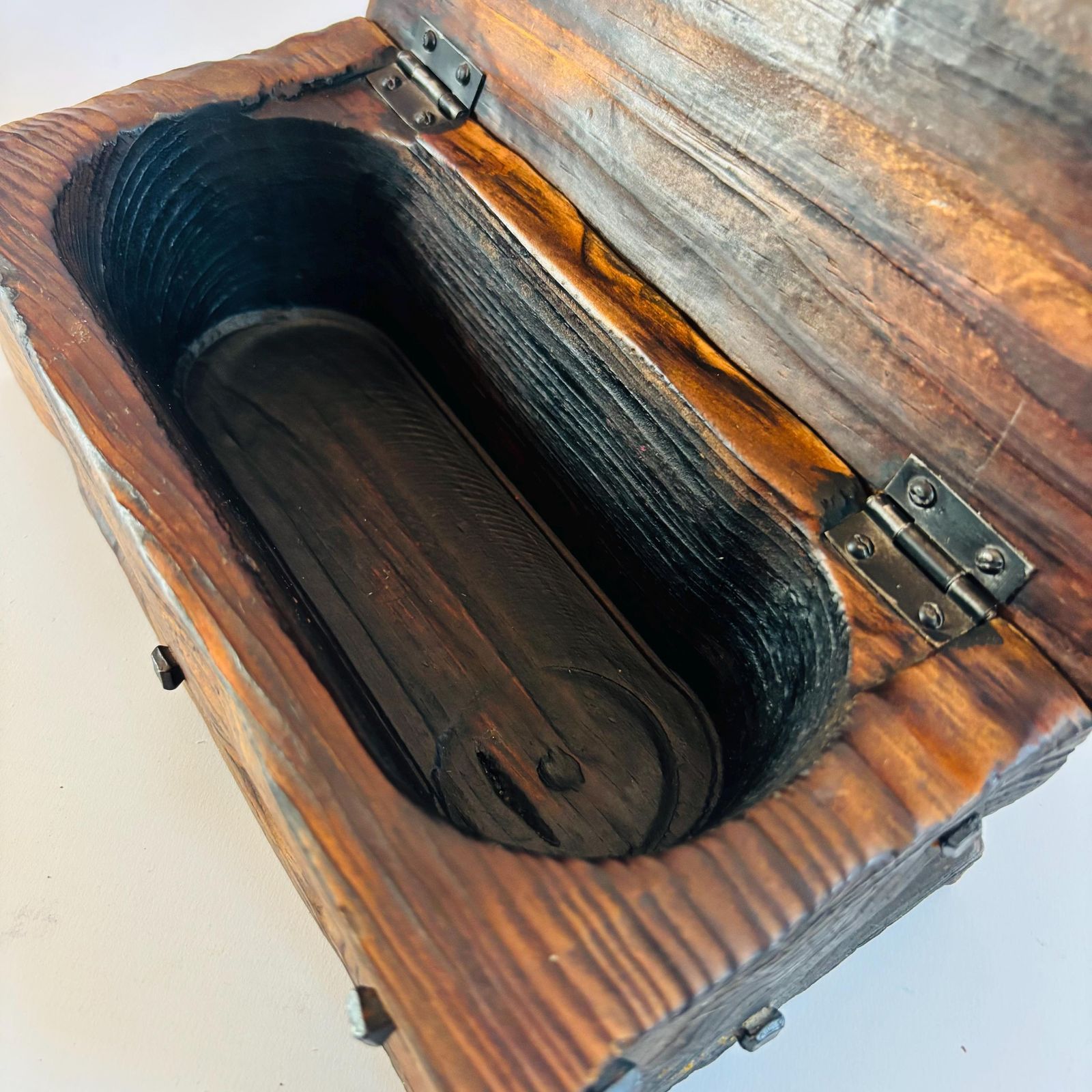 photo for sale Spanish Mid Century Hardwood Keepsake Box: Naive Art Treasure Box