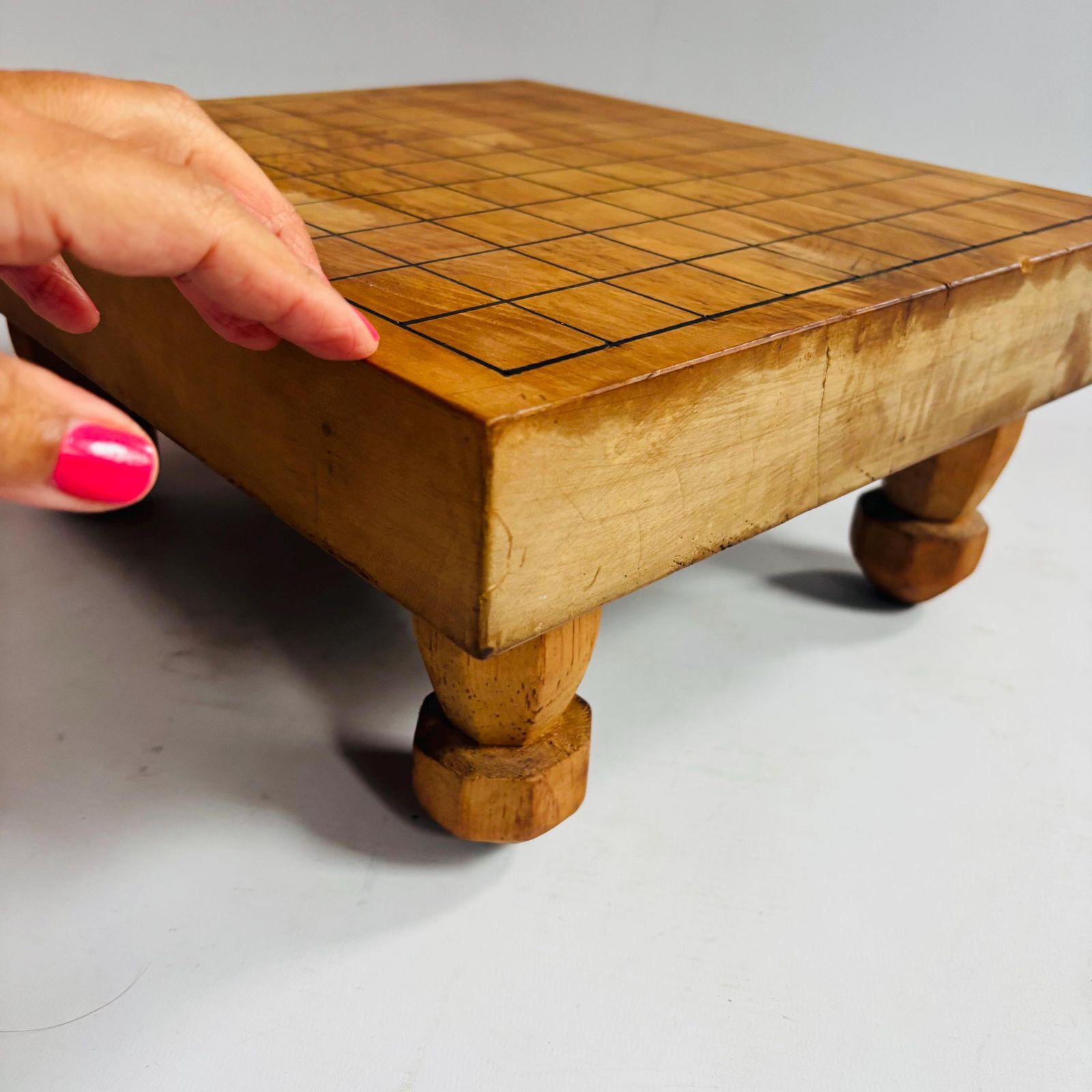 photo vinterior Mid Century Wood Shogi Go Table: 100 Year Old Wood Japanese Board