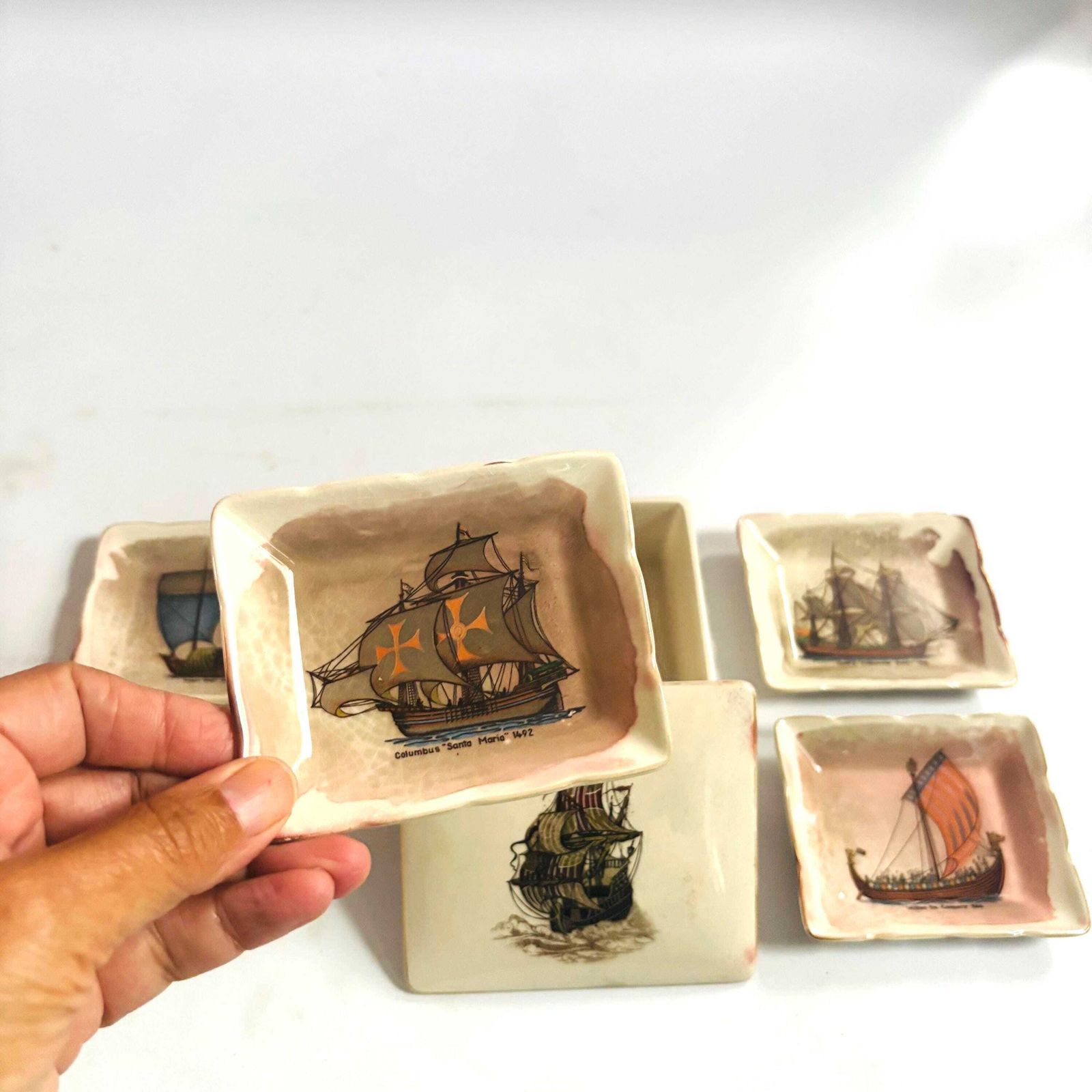 photo furniture Vintage Sandland Ware Ships Pin Tray Set: Staffordshire Pottery Trinket Dishes