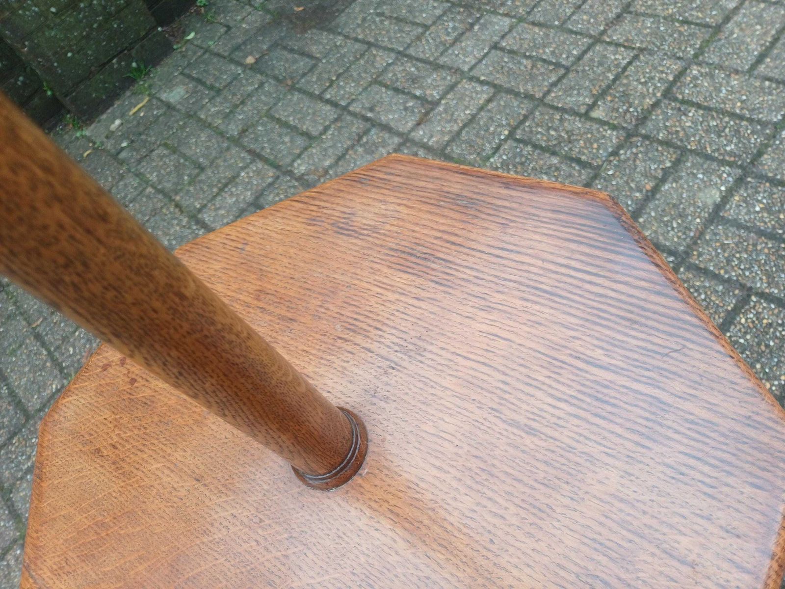 Antique Oak Lamp Table Arts And Crafts Floor Lamp Stand Early 20th Century Solid Oak Octagonal Top Turned Legs Side Table photo 595.0