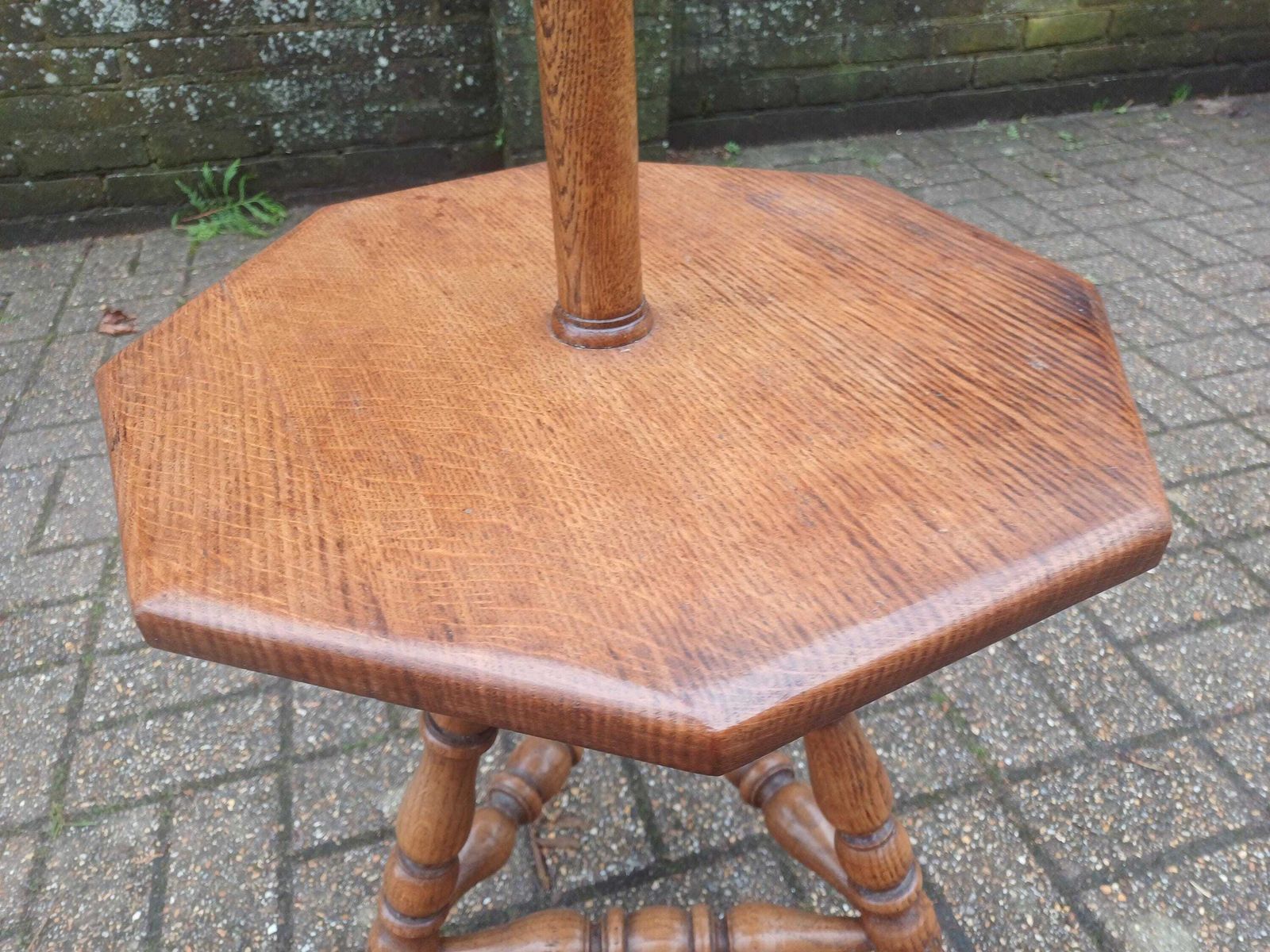 Antique Oak Lamp Table Arts And Crafts Floor Lamp Stand Early 20th Century Solid Oak Octagonal Top Turned Legs Side Table photo buy