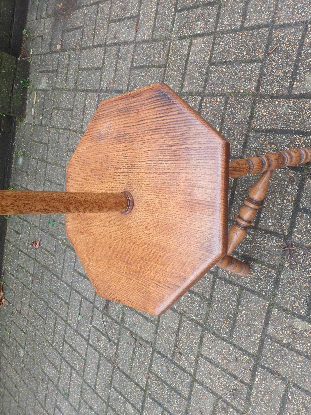 photo furniture Antique Oak Lamp Table Arts And Crafts Floor Lamp Stand Early 20th Century Solid Oak Octagonal Top Turned Legs Side Table